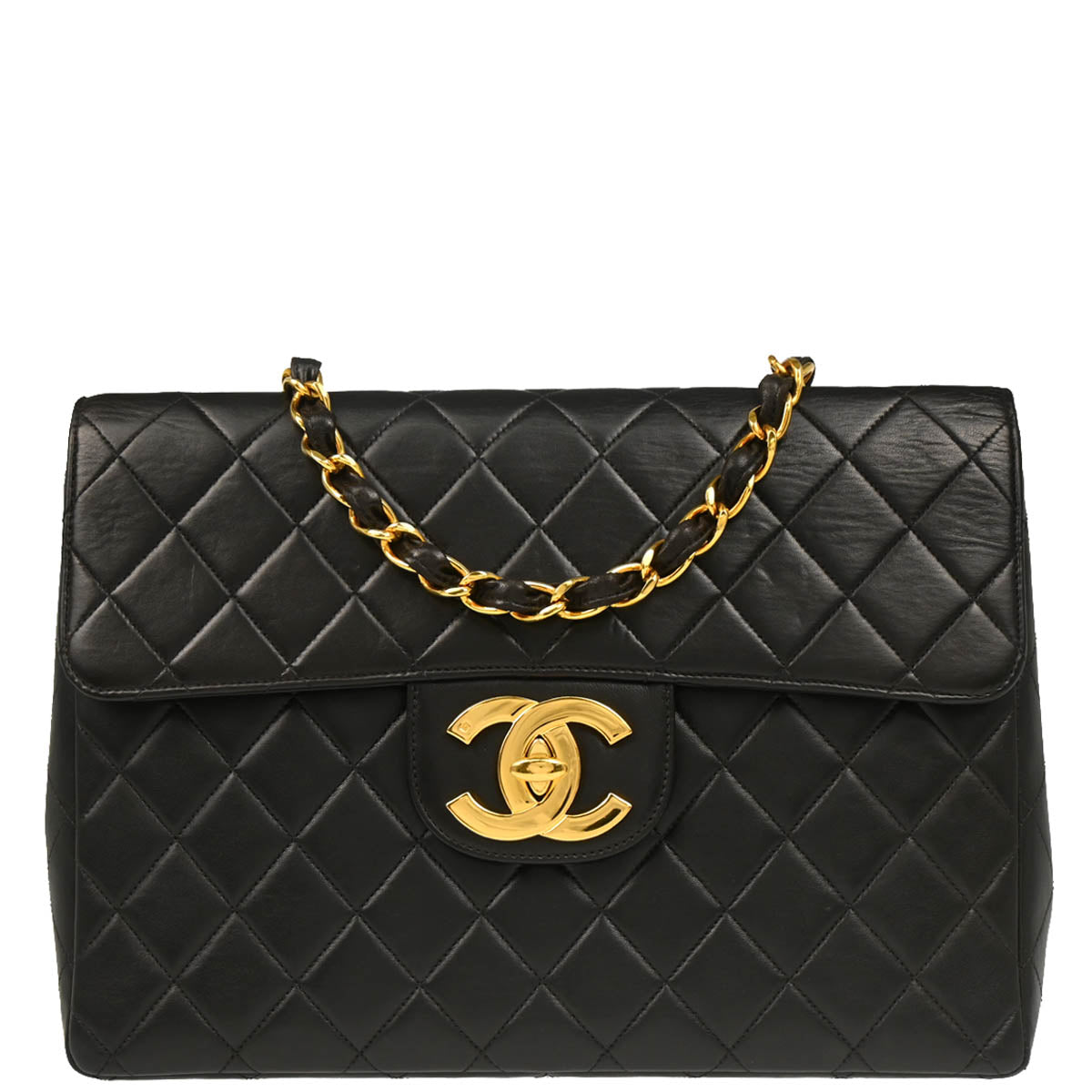 Chanel 1996-1997 Black Lambskin Jumbo Classic Flap Shoulder Bag