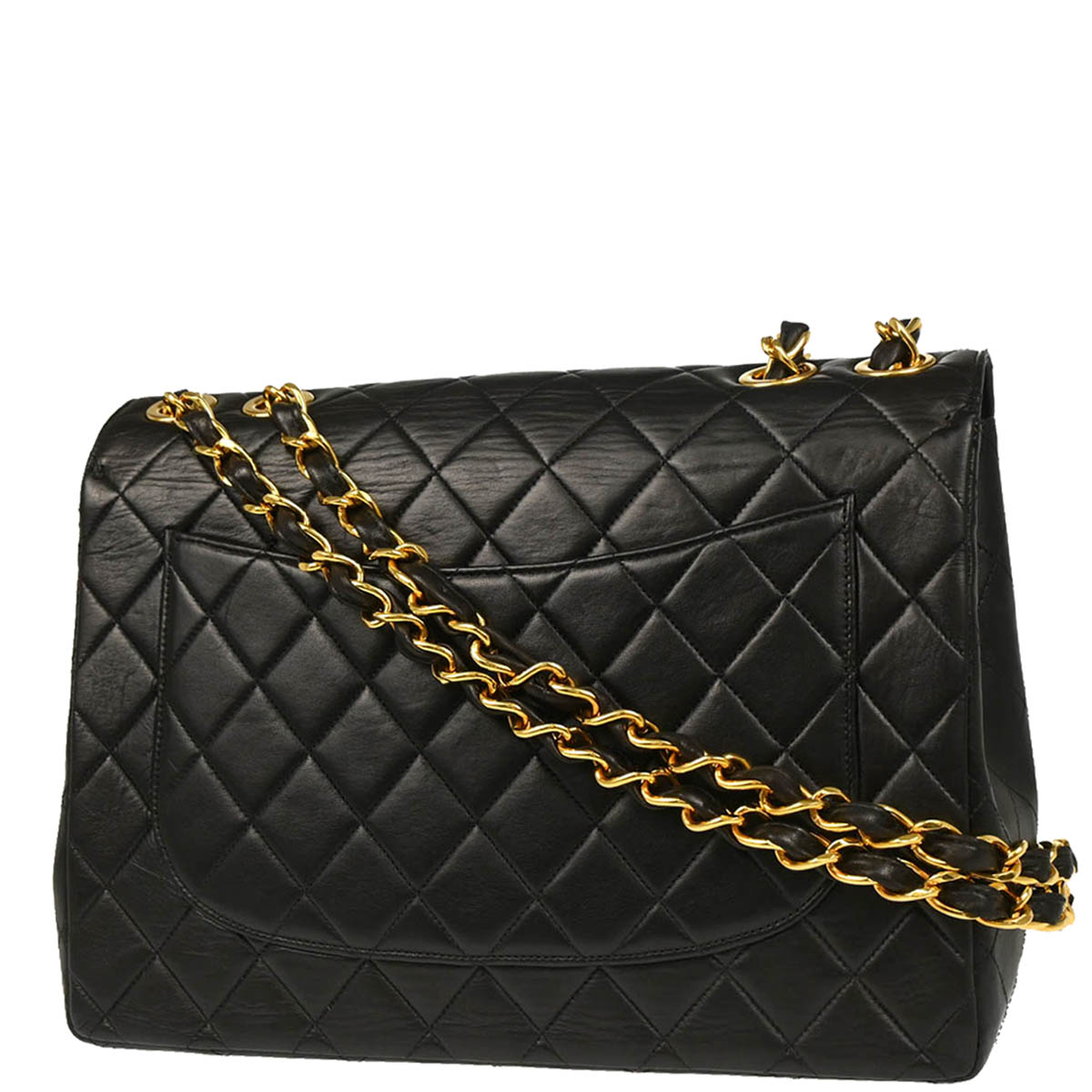Chanel 1996-1997 Black Lambskin Jumbo Classic Flap Shoulder Bag