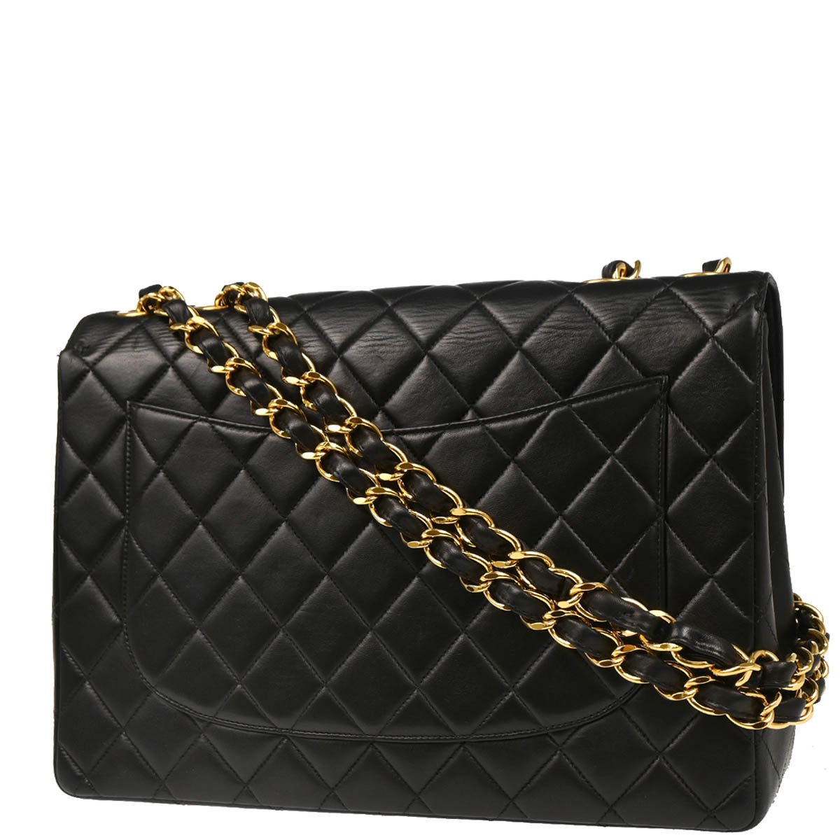 Chanel 2000-2001 Black Lambskin Jumbo Classic Flap Shoulder Bag