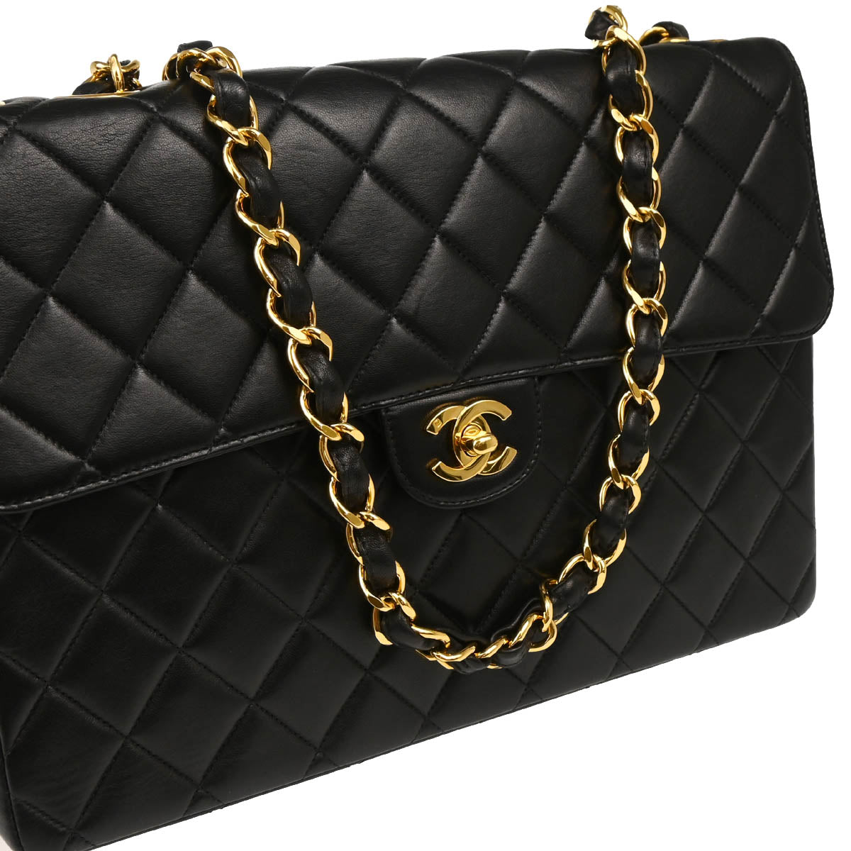 Chanel 2000-2001 Black Lambskin Jumbo Classic Flap Shoulder Bag