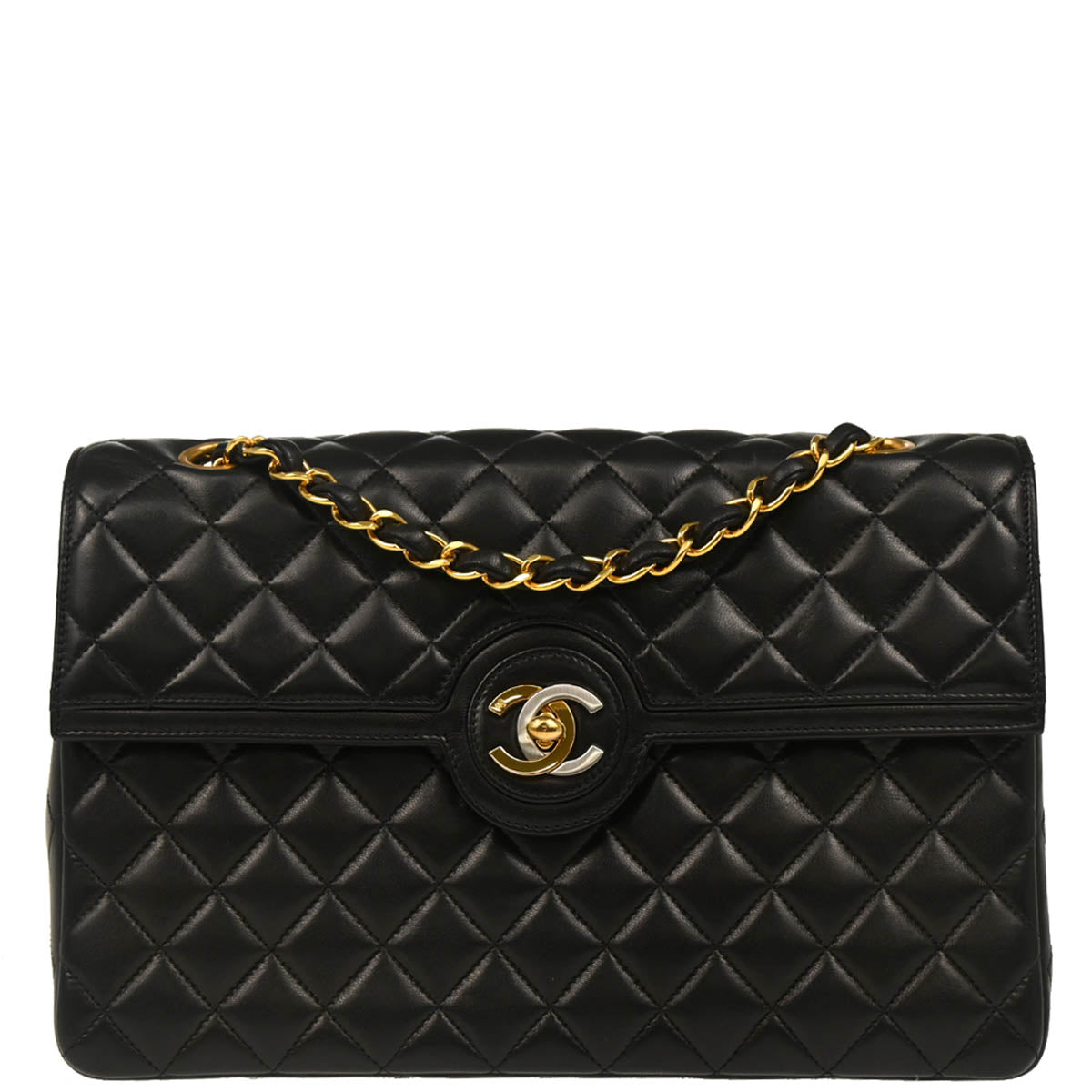 Chanel 1994-1996 Black Lambskin Paris Shoulder Bag