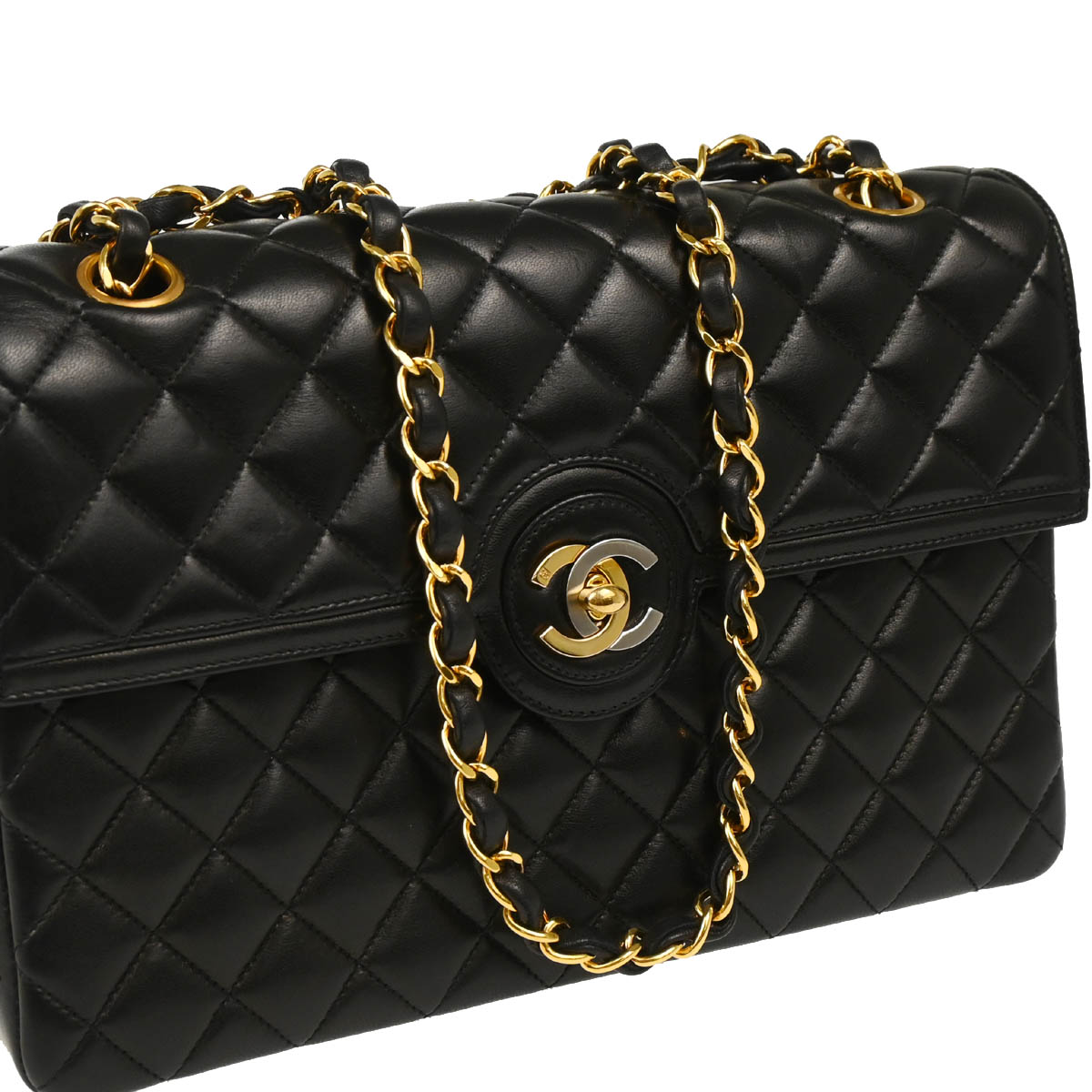 Chanel 1994-1996 Black Lambskin Paris Shoulder Bag