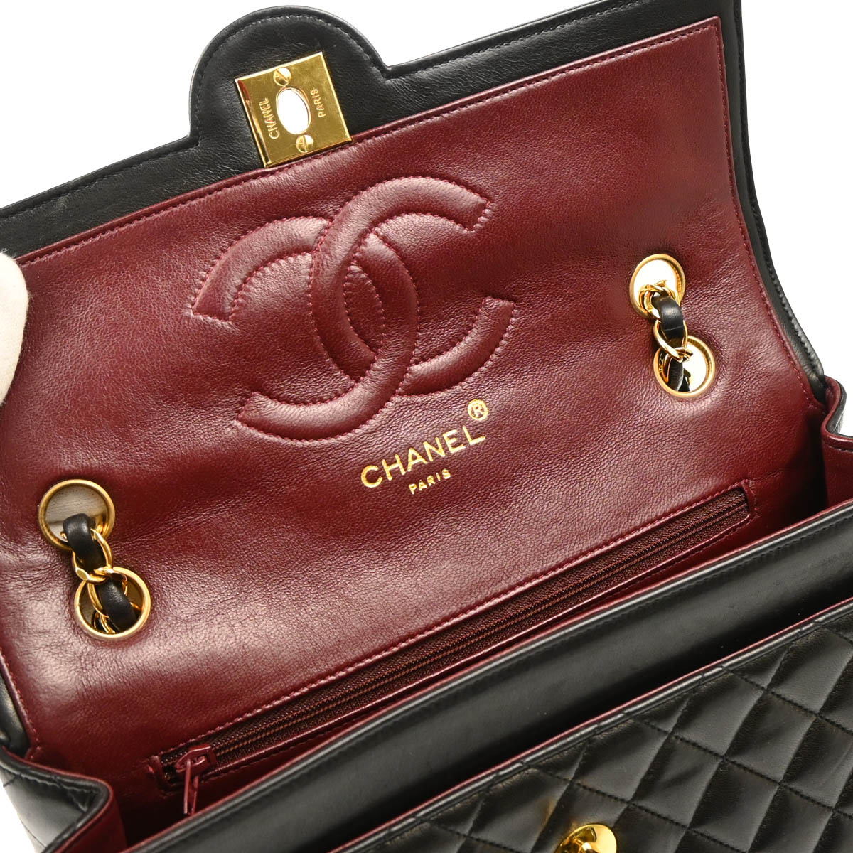 Chanel 1994-1996 Black Lambskin Paris Shoulder Bag