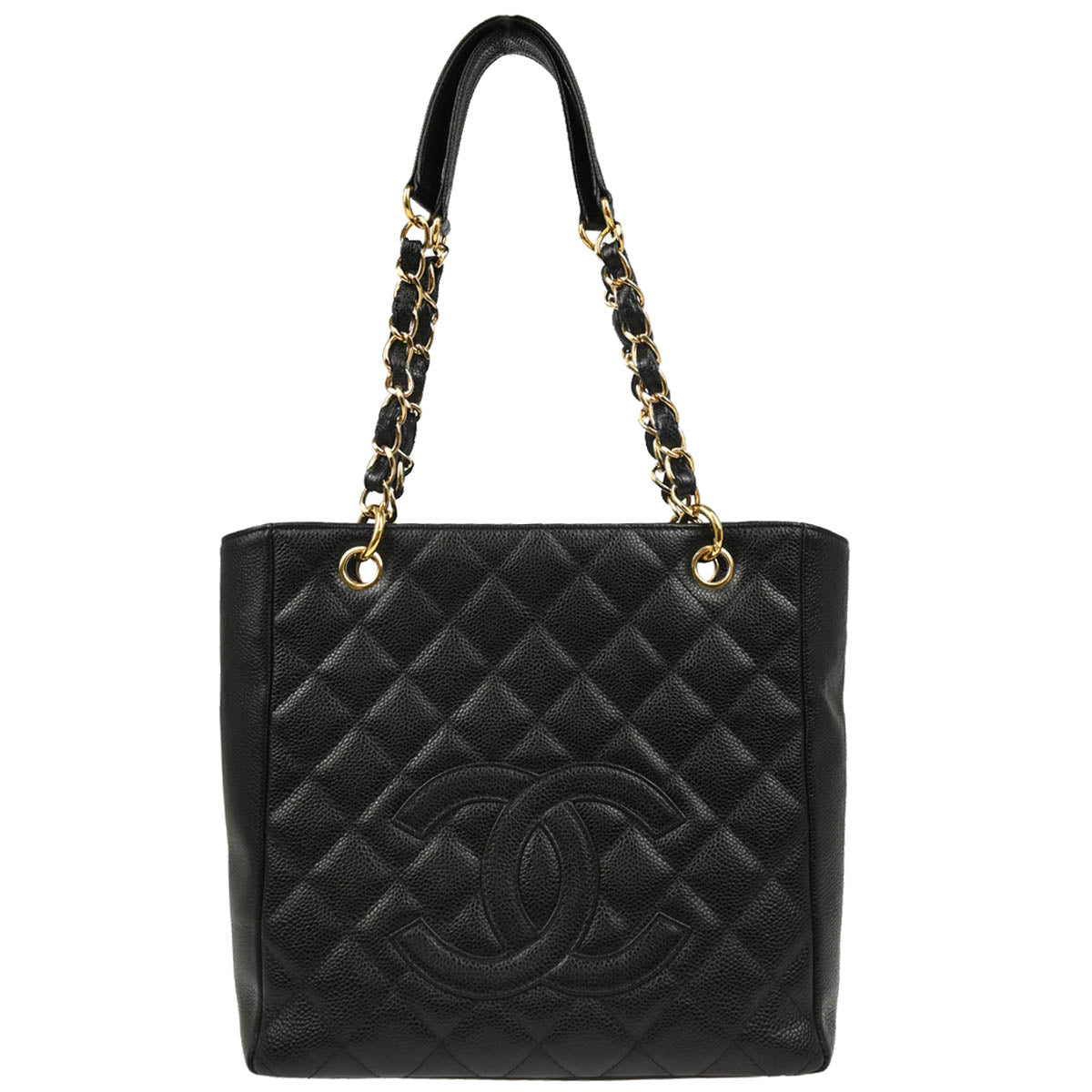Chanel 2004-2005 Black Caviar Petite Shopping Tote PST Chain Handbag