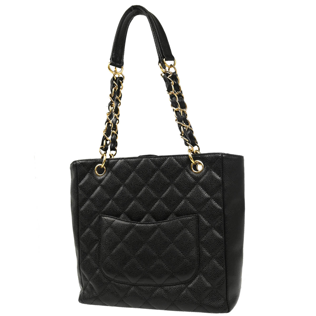 Chanel 2004-2005 Black Caviar Petite Shopping Tote PST Chain Handbag