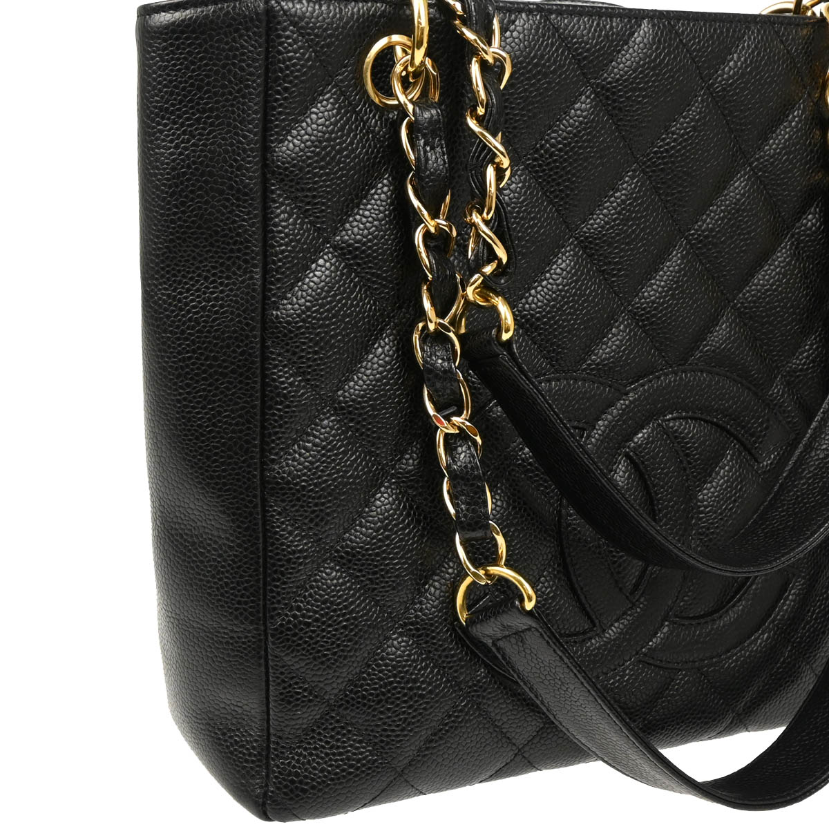 Chanel 2004-2005 Black Caviar Petite Shopping Tote PST Chain Handbag