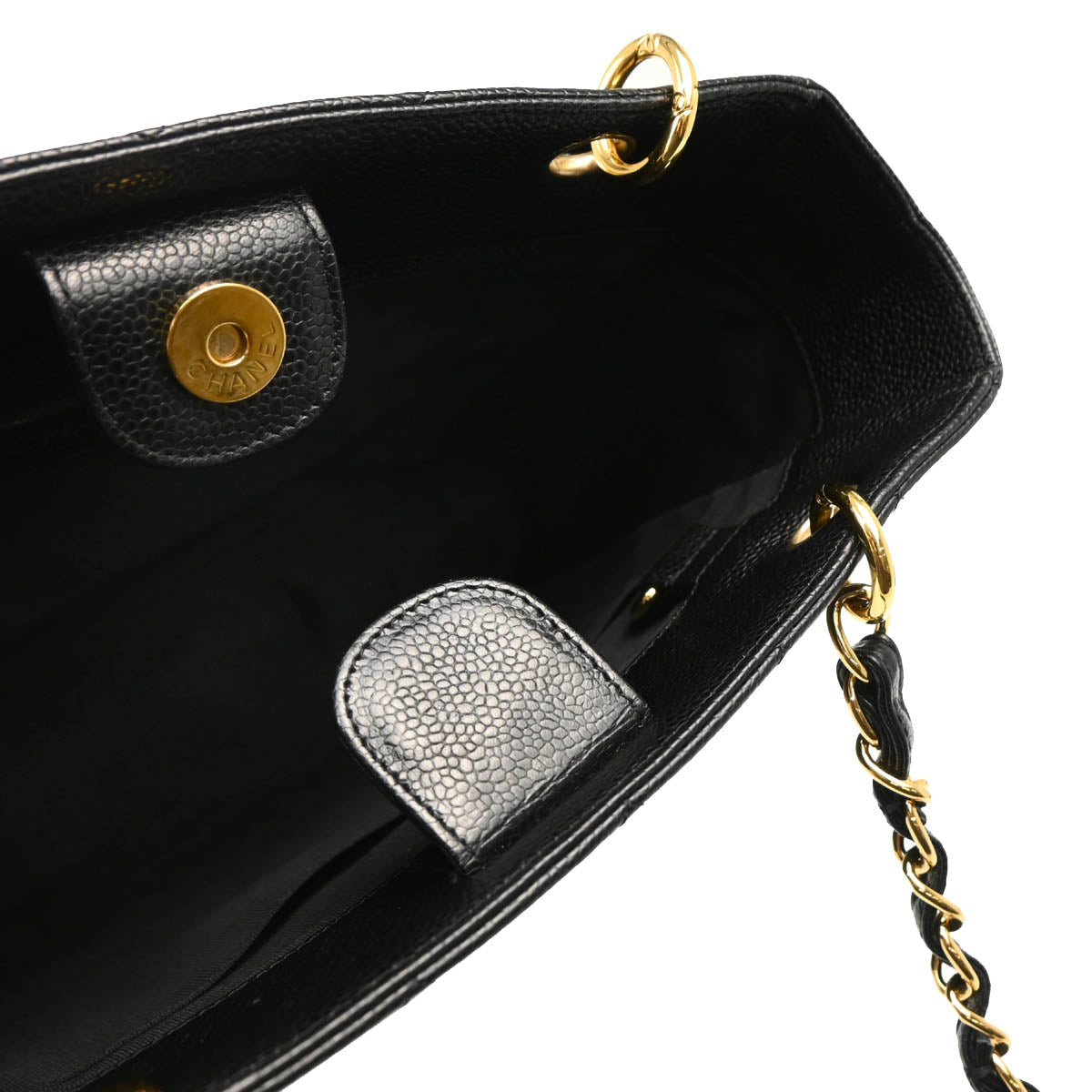 Chanel 2004-2005 Black Caviar Petite Shopping Tote PST Chain Handbag