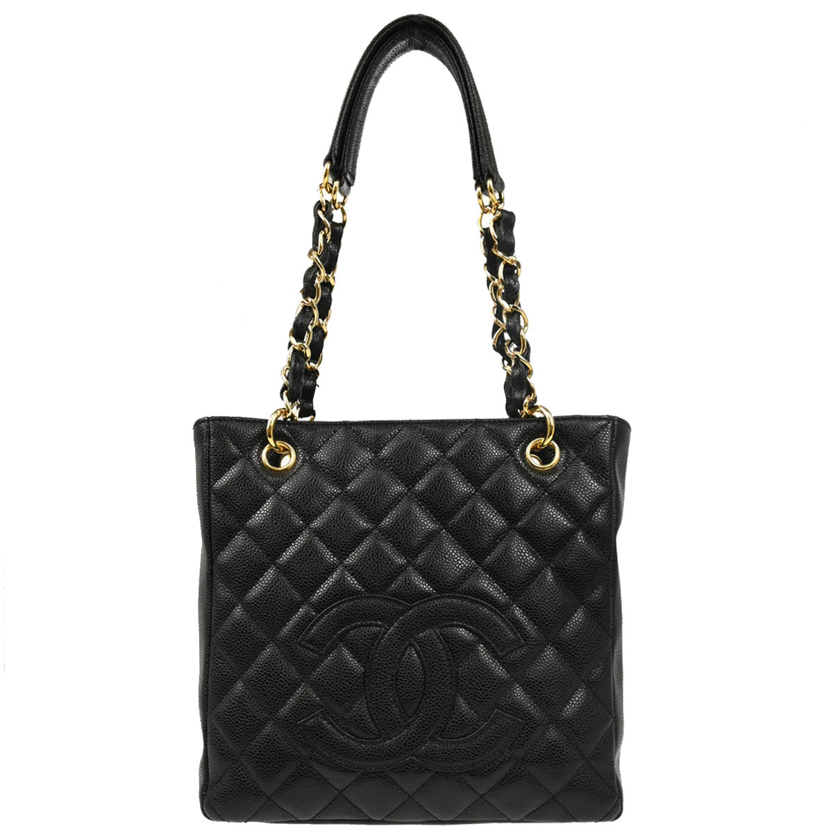 Chanel Black Caviar Petite Shopping Tote PST Chain Handbag