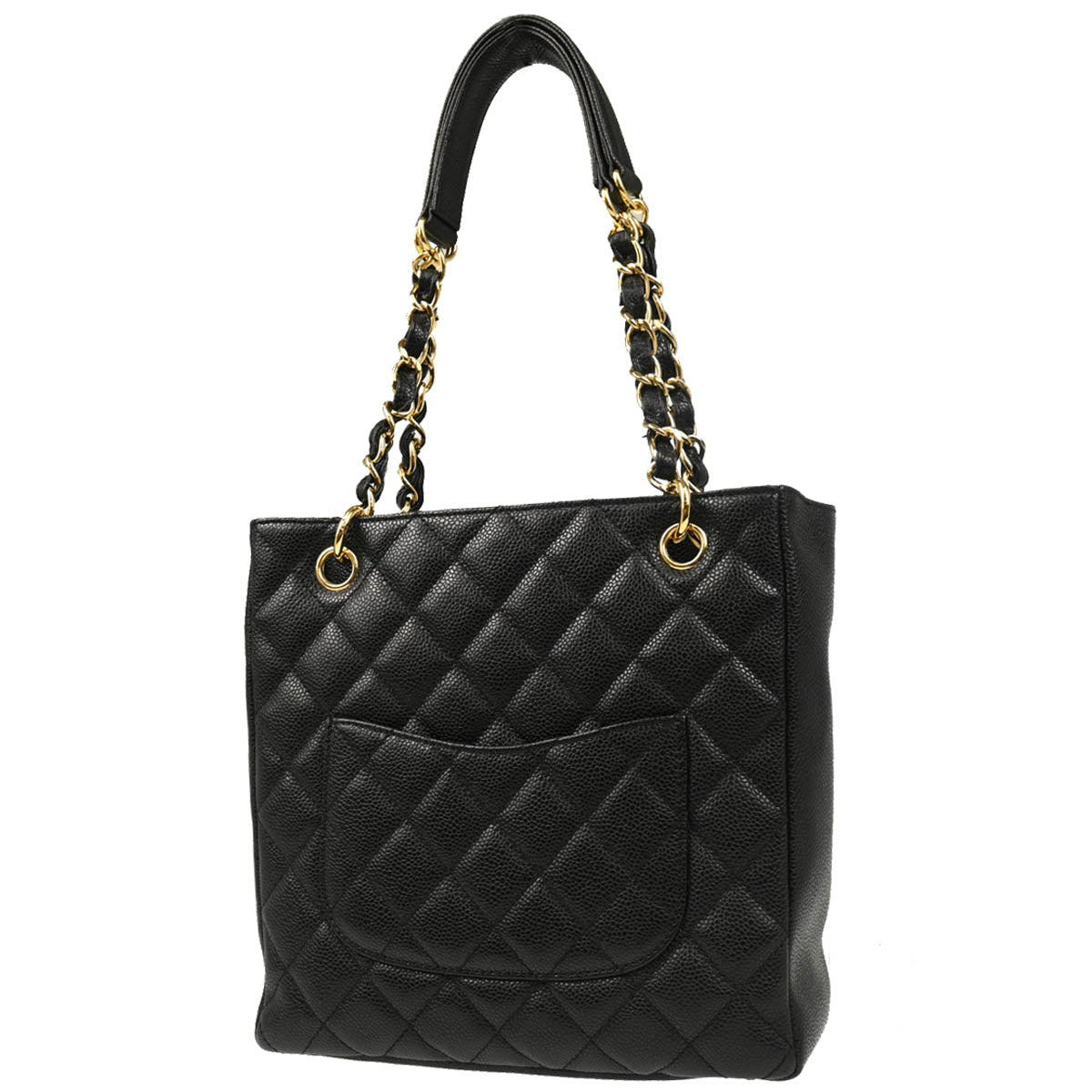 Chanel Black Caviar Petite Shopping Tote PST Chain Handbag