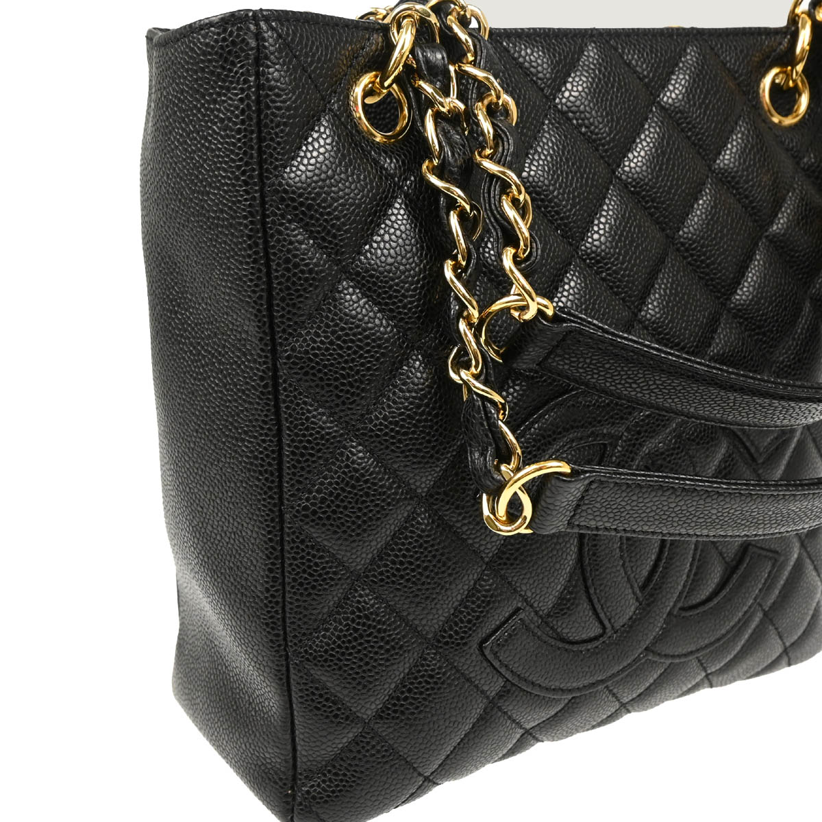 Chanel Black Caviar Petite Shopping Tote PST Chain Handbag
