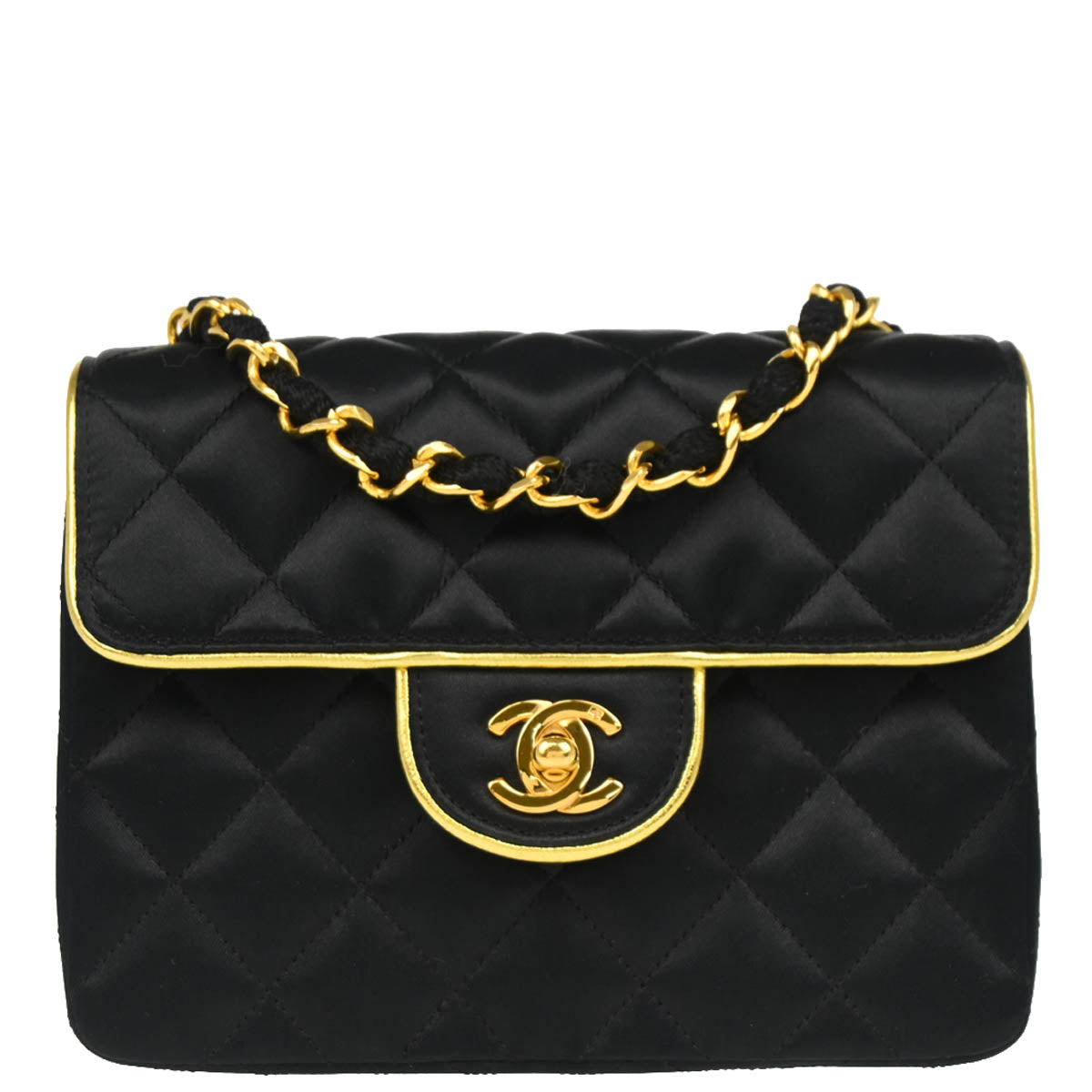 Chanel 1989-1991 Black Satin Mini Classic Square Flap Shoulder Bag 17