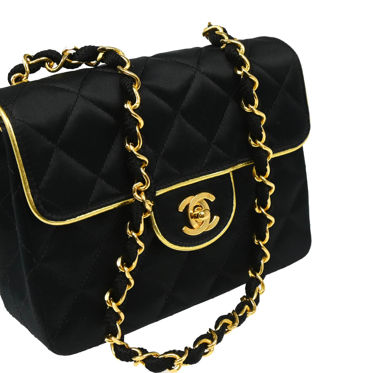 Chanel 1989-1991 Black Satin Mini Classic Square Flap Shoulder Bag 17