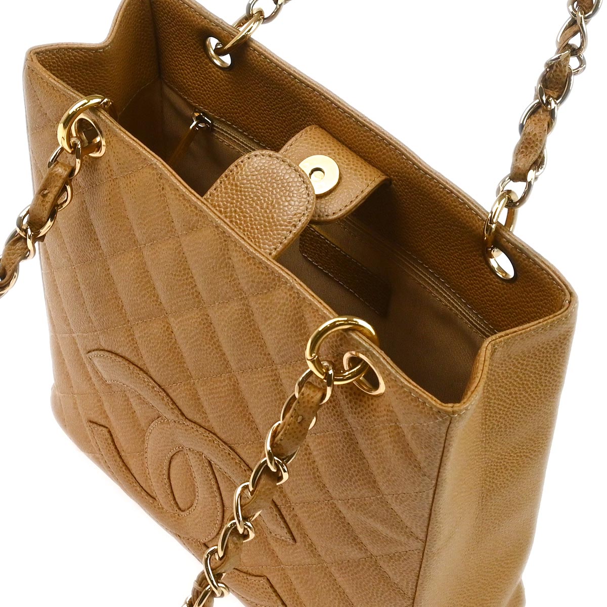 Chanel 2003-2004 Beige Caviar Petite Shopping Tote PST Chain Handbag