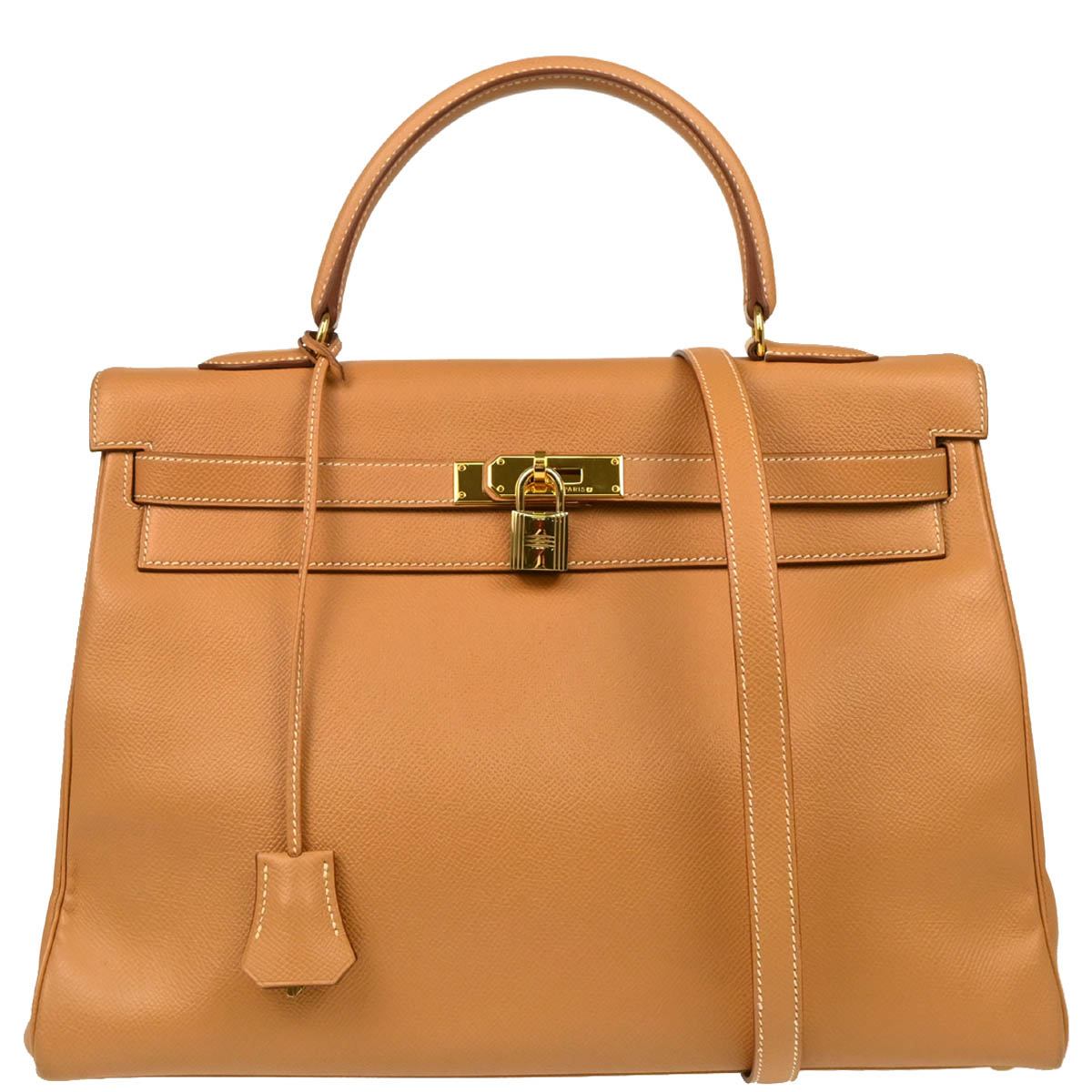Hermes 1997 Natural Courchevel Kelly 35 Retourne 2way Shoulder Handbag