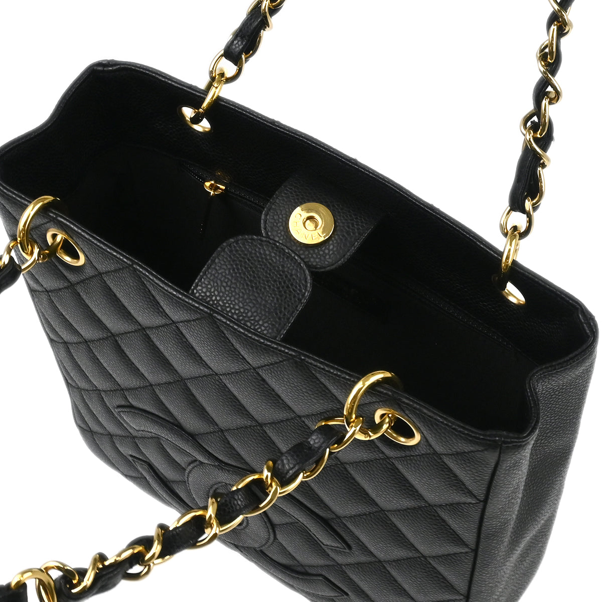 Chanel 2006-2008 Black Caviar Petite Shopping Tote PST Chain Handbag