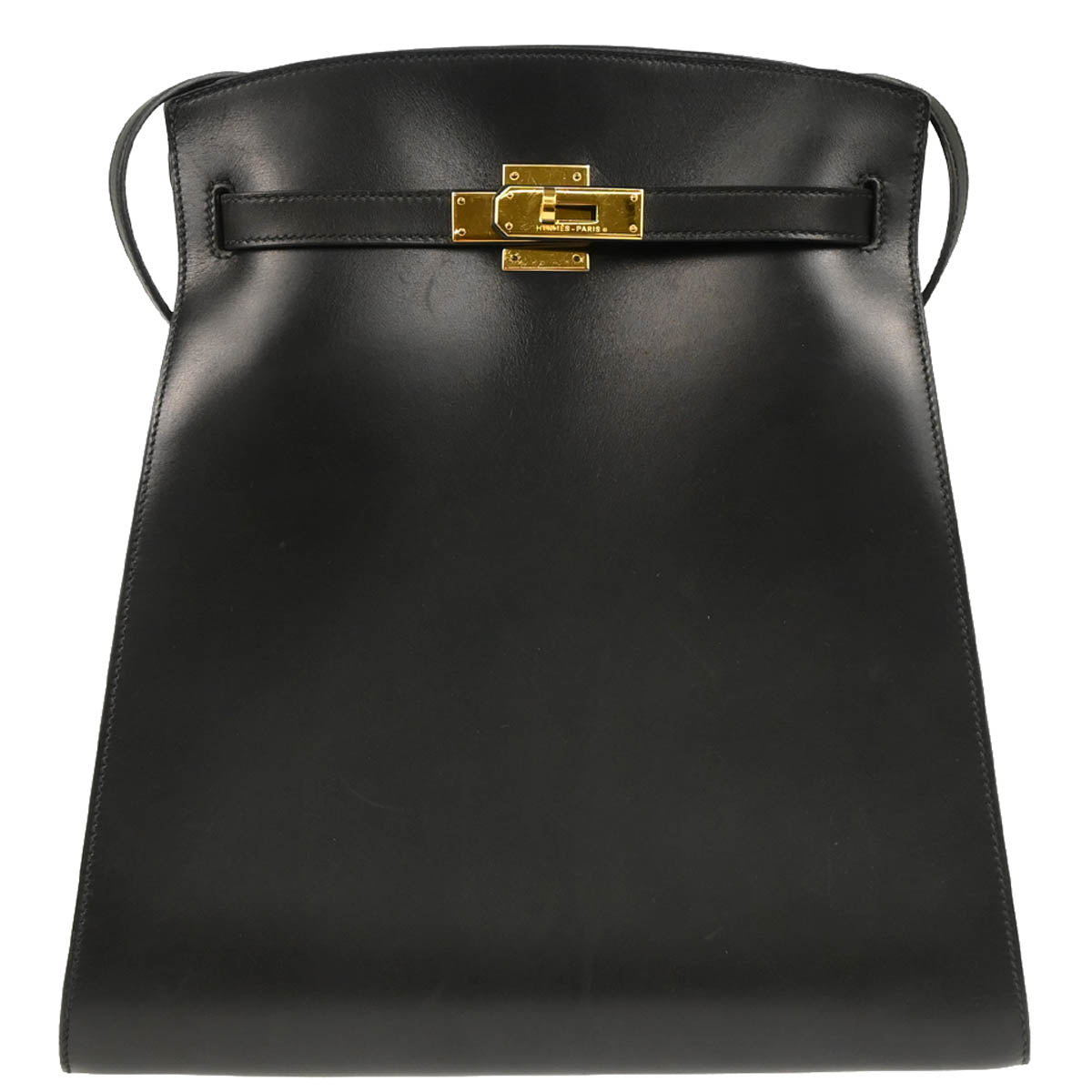 Hermes 1992 Black Box Calf Kelly Sport GM Shoulder Bag