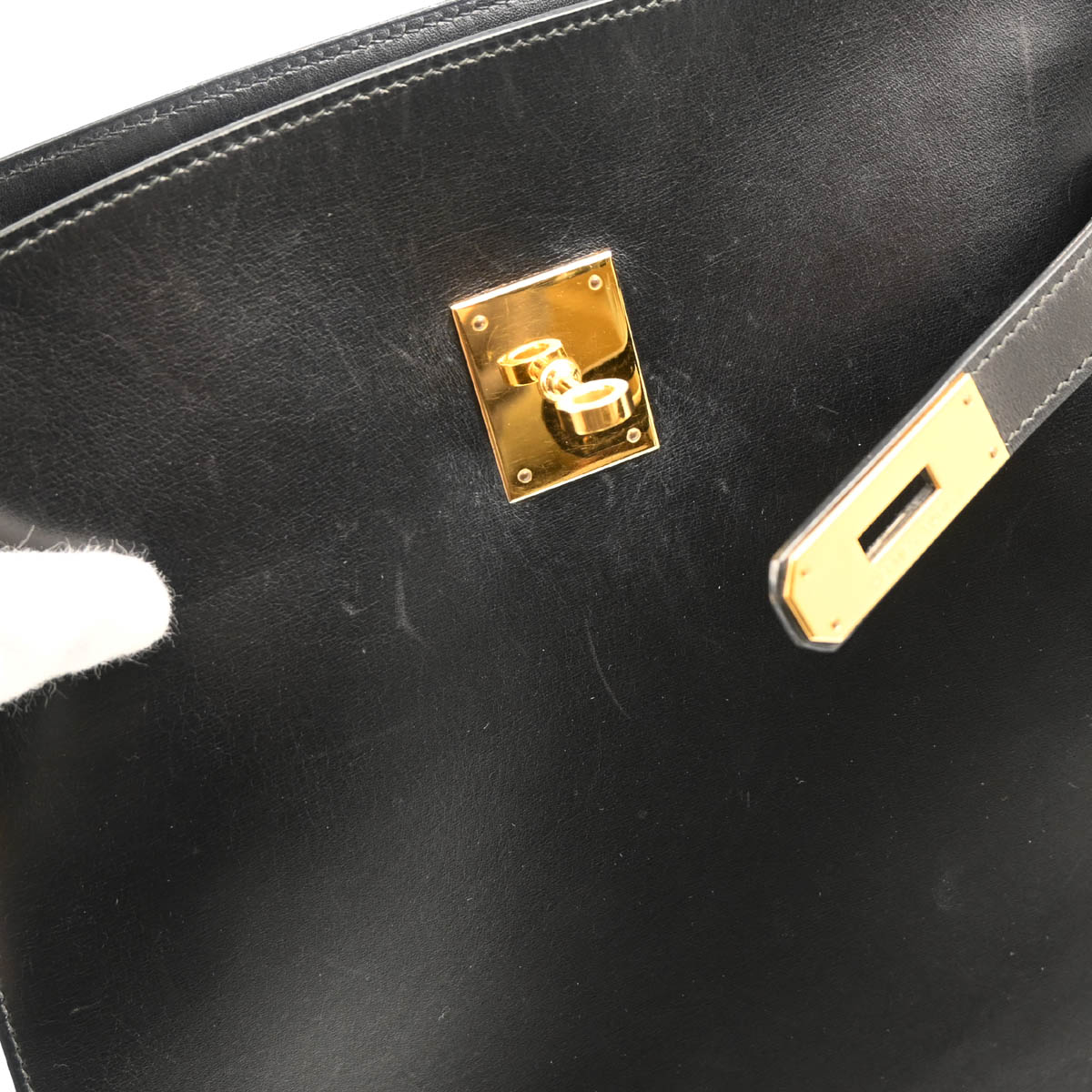 Hermes 1992 Black Box Calf Kelly Sport GM Shoulder Bag