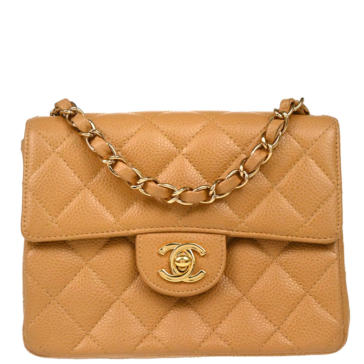 Chanel Beige Caviar Mini Classic Square Flap Shoulder Bag 17