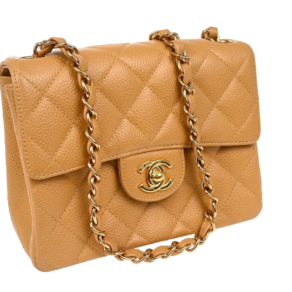 Chanel Beige Caviar Mini Classic Square Flap Shoulder Bag 17