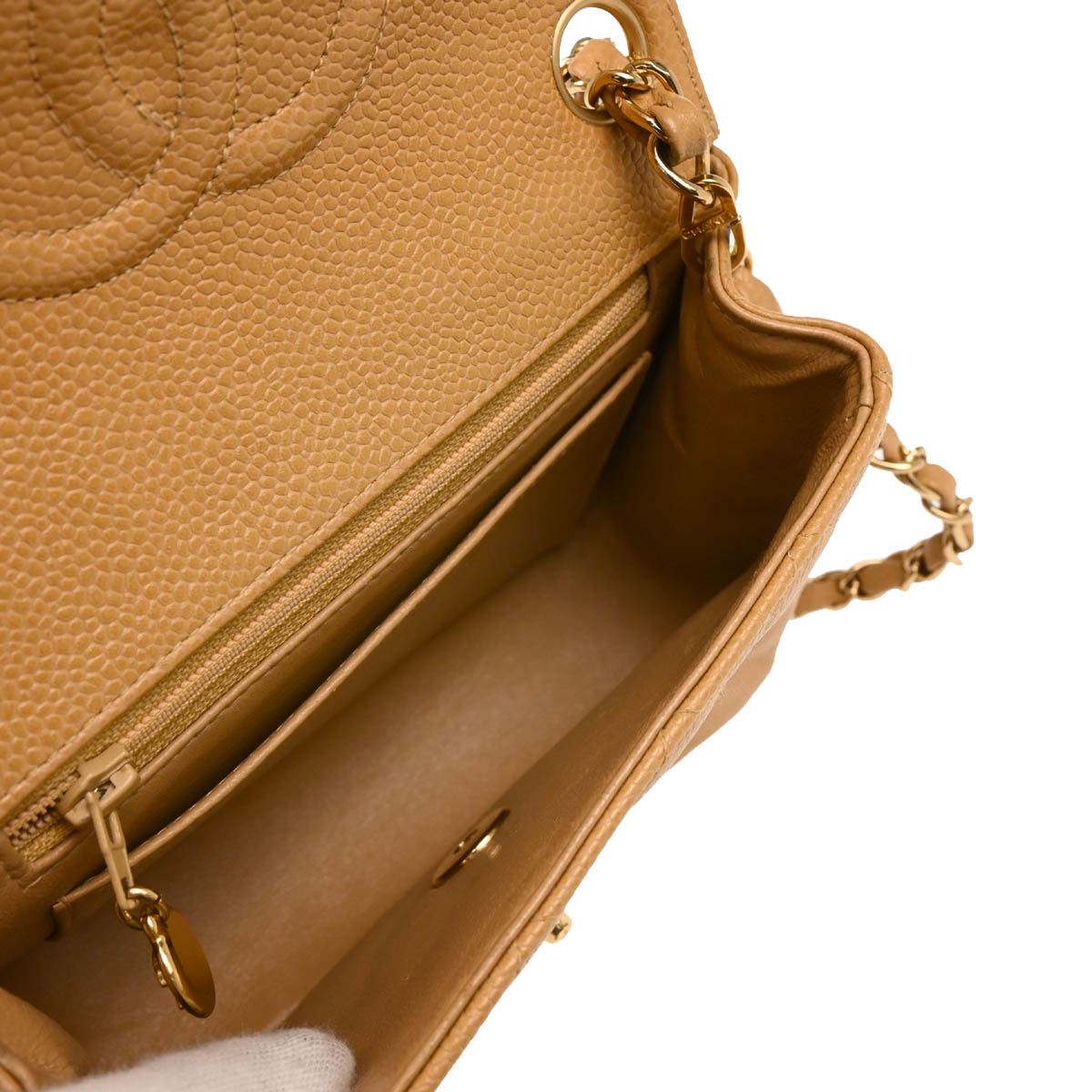 Chanel Beige Caviar Mini Classic Square Flap Shoulder Bag 17