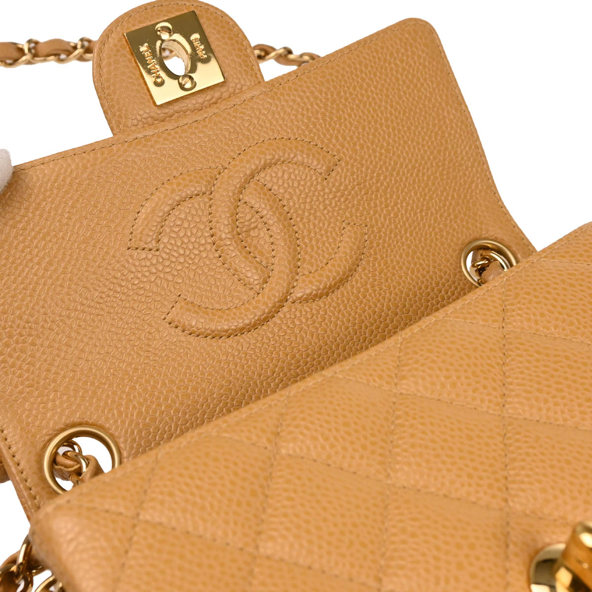 Chanel Beige Caviar Mini Classic Square Flap Shoulder Bag 17