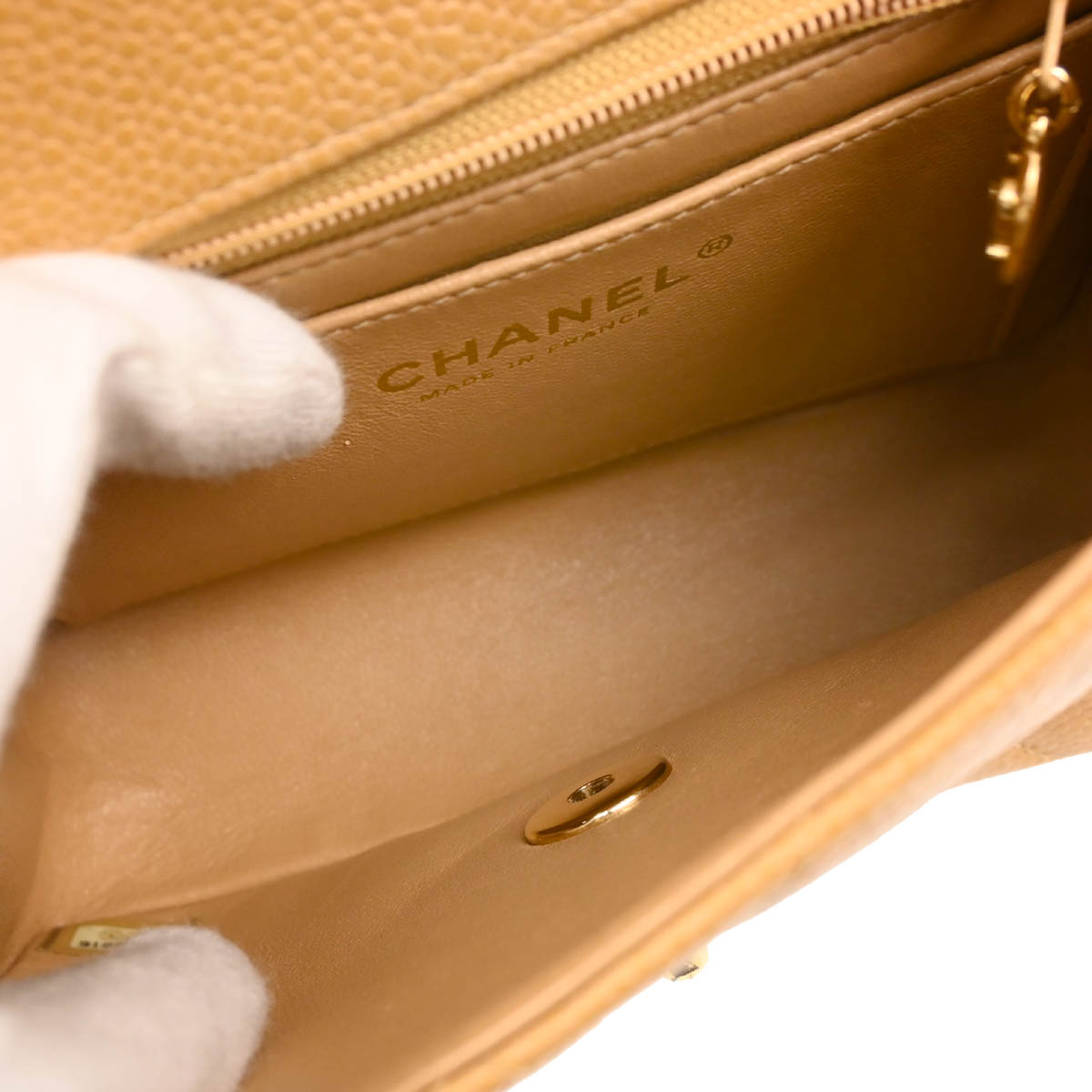 Chanel Beige Caviar Mini Classic Square Flap Shoulder Bag 17