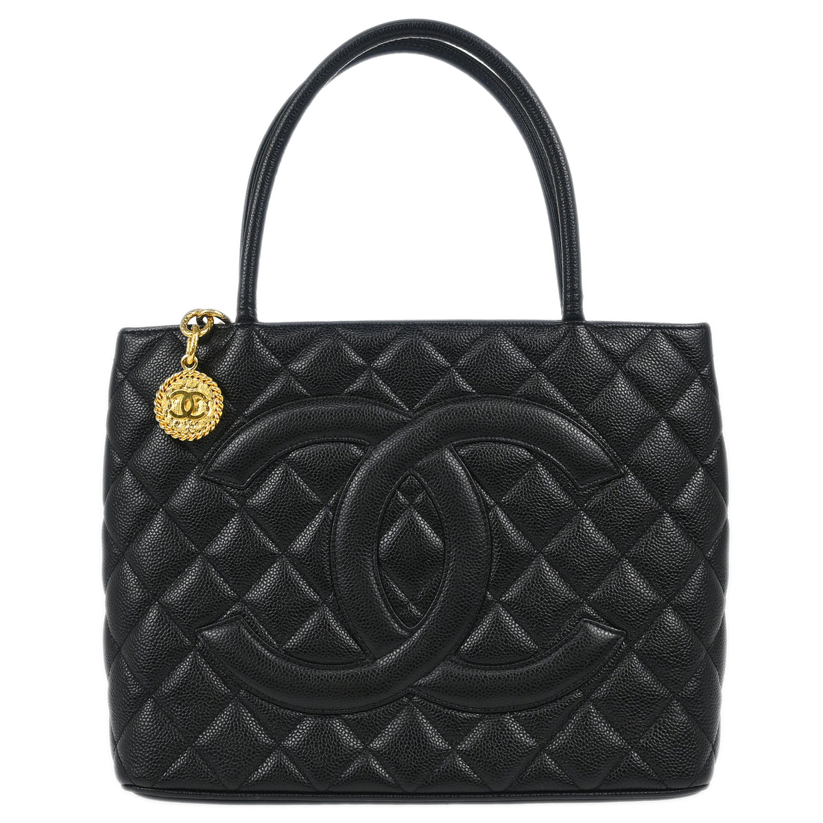Chanel Black Caviar Medallion Tote Handbag