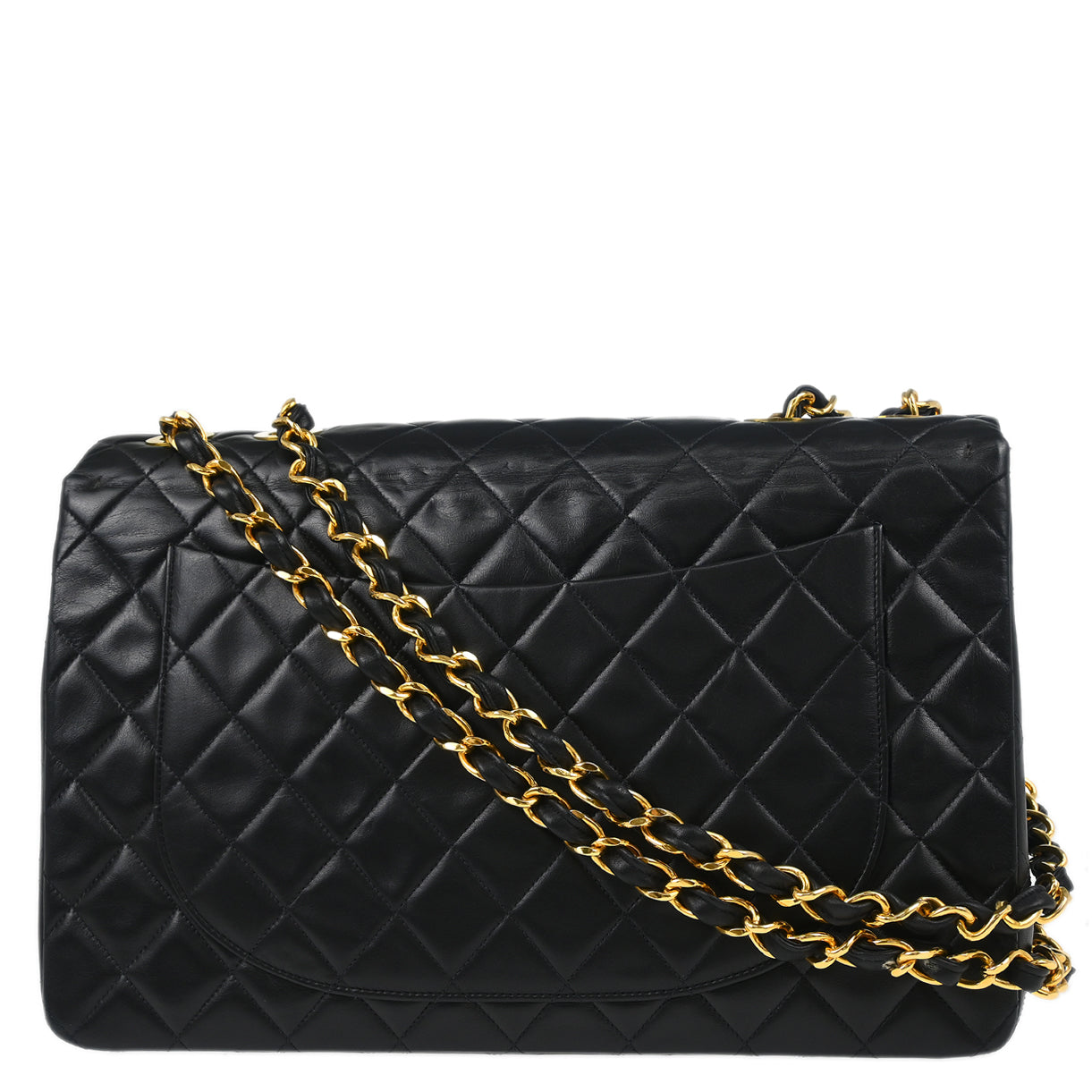 Chanel 1991-1994 Black Lambskin Maxi Classic Flap Shoulder Bag