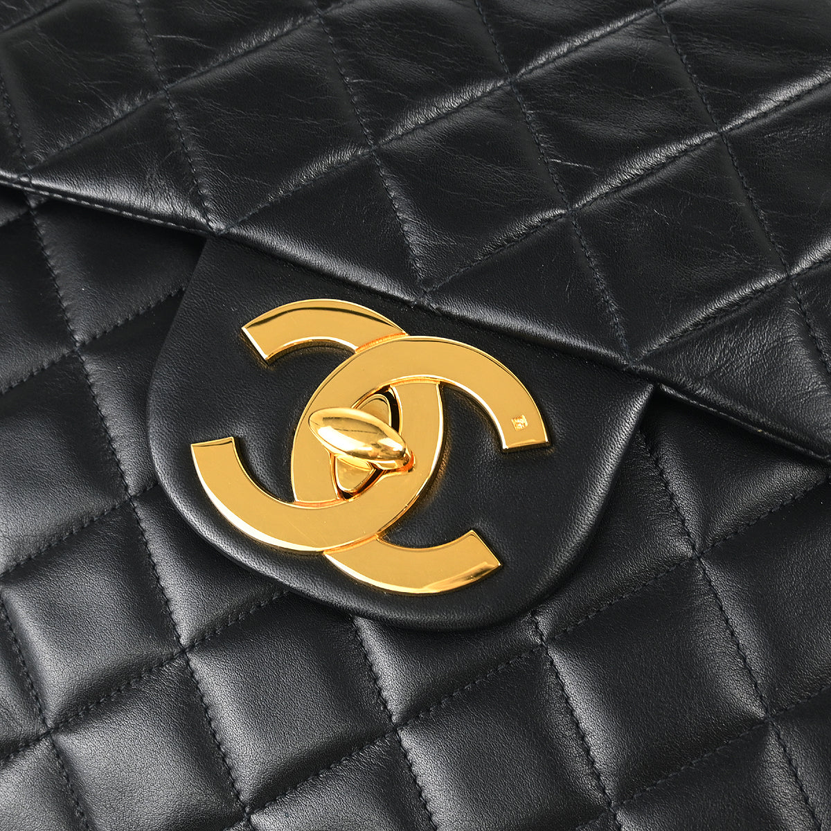 Chanel 1991-1994 Black Lambskin Maxi Classic Flap Shoulder Bag