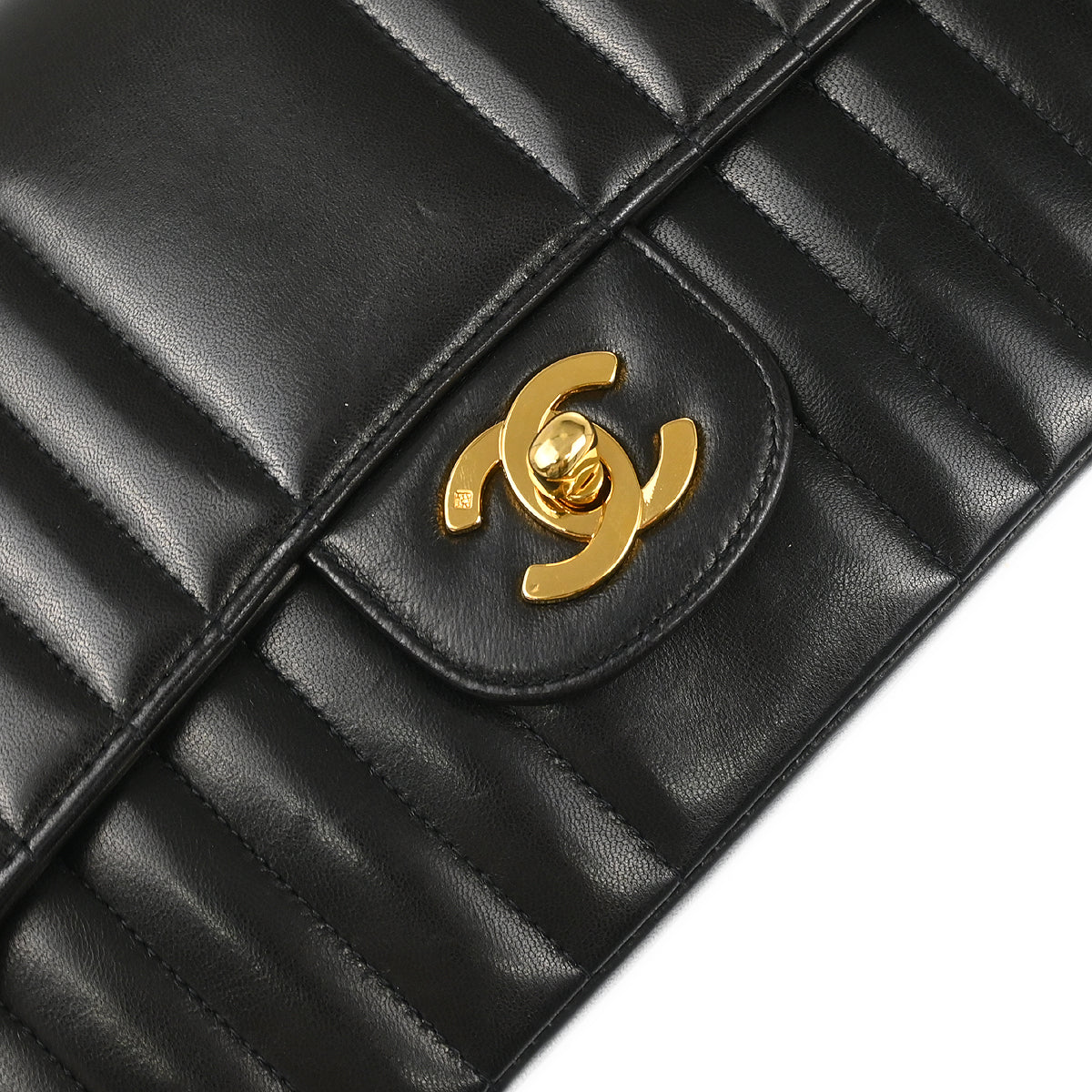 Chanel 1991-1994 Black Lambskin Vertical Stitch Single Flap Shoulder Bag