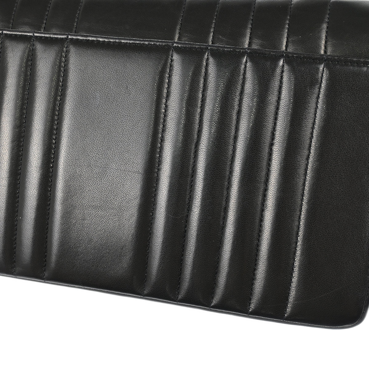 Chanel 1991-1994 Black Lambskin Vertical Stitch Single Flap Shoulder Bag