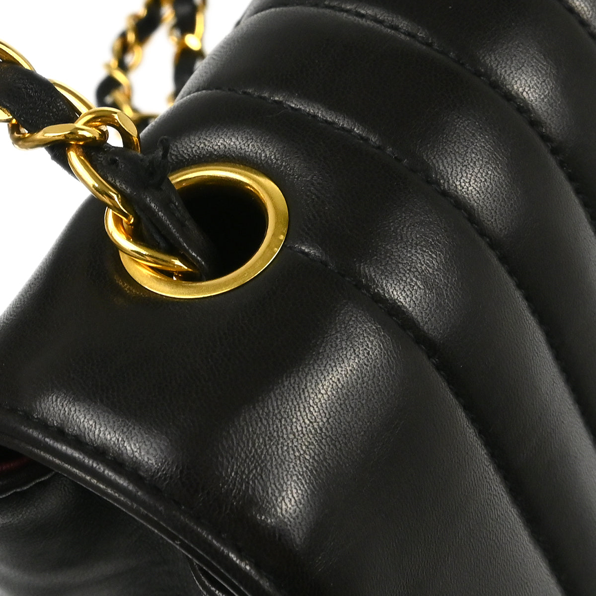 Chanel 1991-1994 Black Lambskin Vertical Stitch Single Flap Shoulder Bag