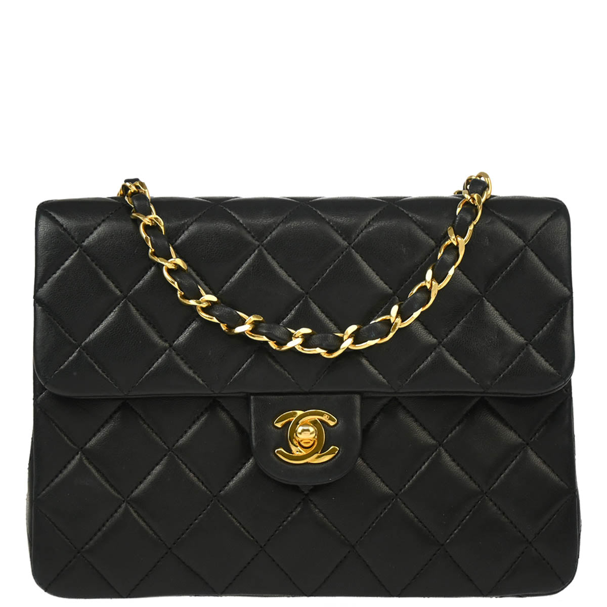Chanel Black Lambskin Classic Square Flap Shoulder Bag 20