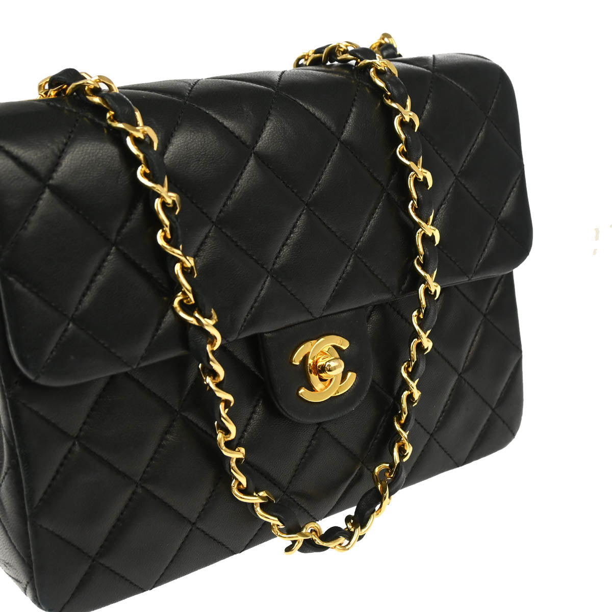 Chanel Black Lambskin Classic Square Flap Shoulder Bag 20