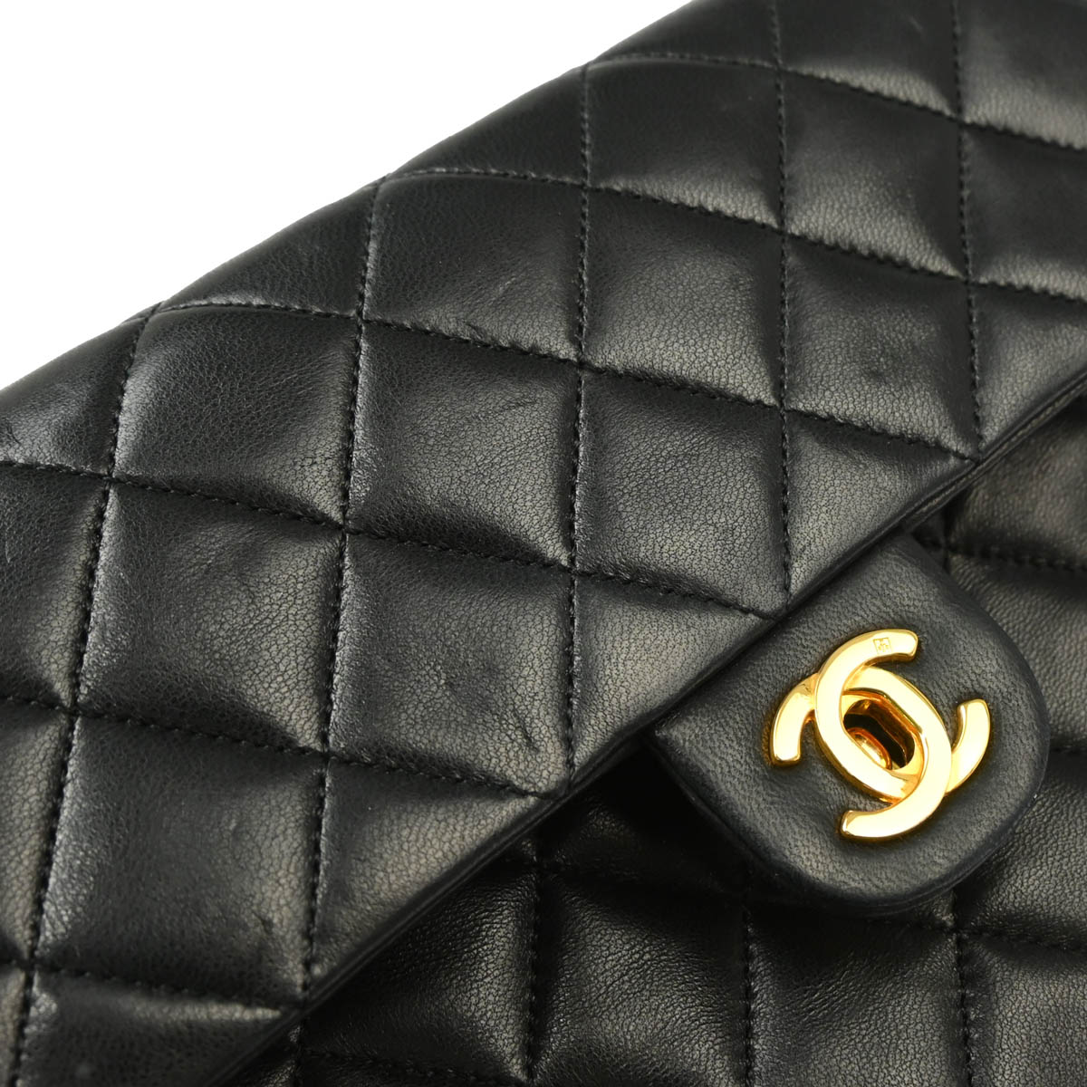 Chanel Black Lambskin Classic Square Flap Shoulder Bag 20