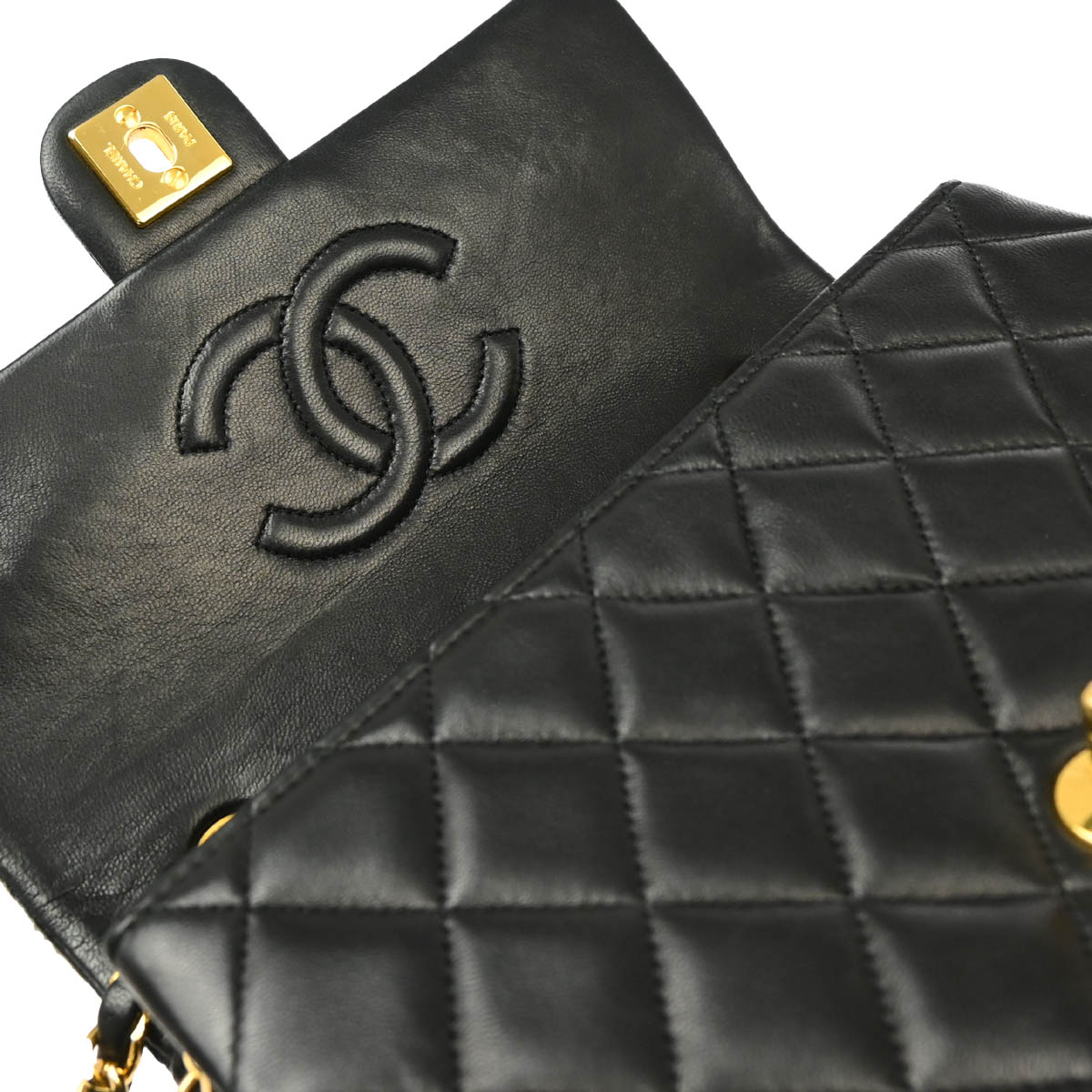 Chanel Black Lambskin Classic Square Flap Shoulder Bag 20