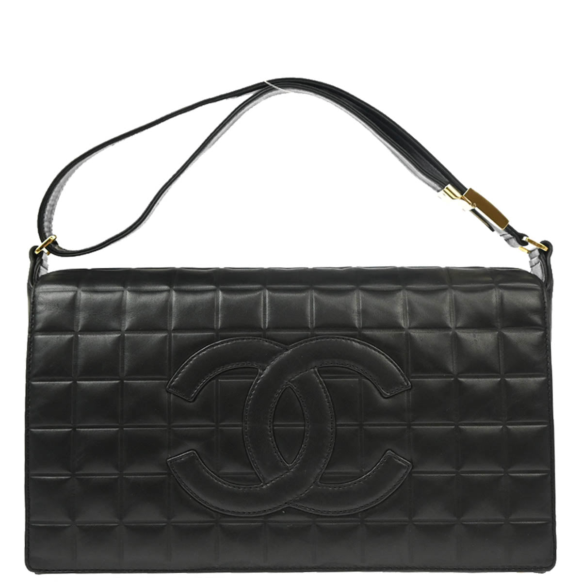 Chanel 2001-2003 Black Lambskin Choco Bar Shoulder Bag