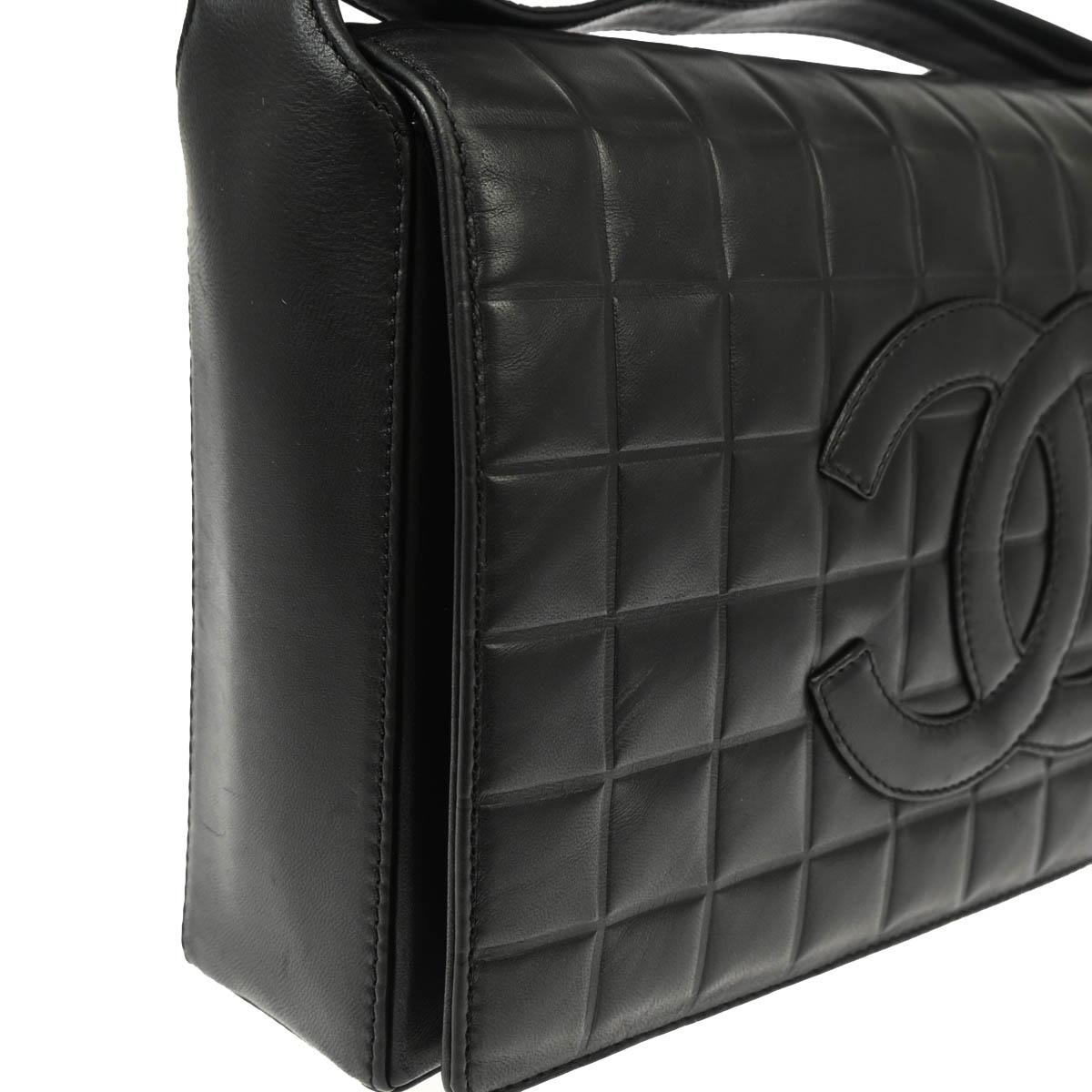 Chanel 2001-2003 Black Lambskin Choco Bar Shoulder Bag