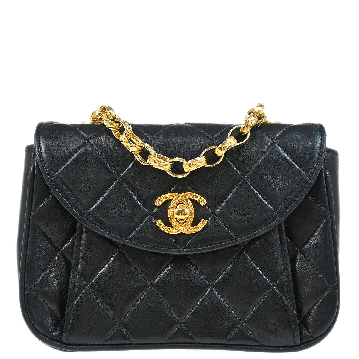 Chanel 1991-1994 Black Lambskin Flap Shoulder Bag