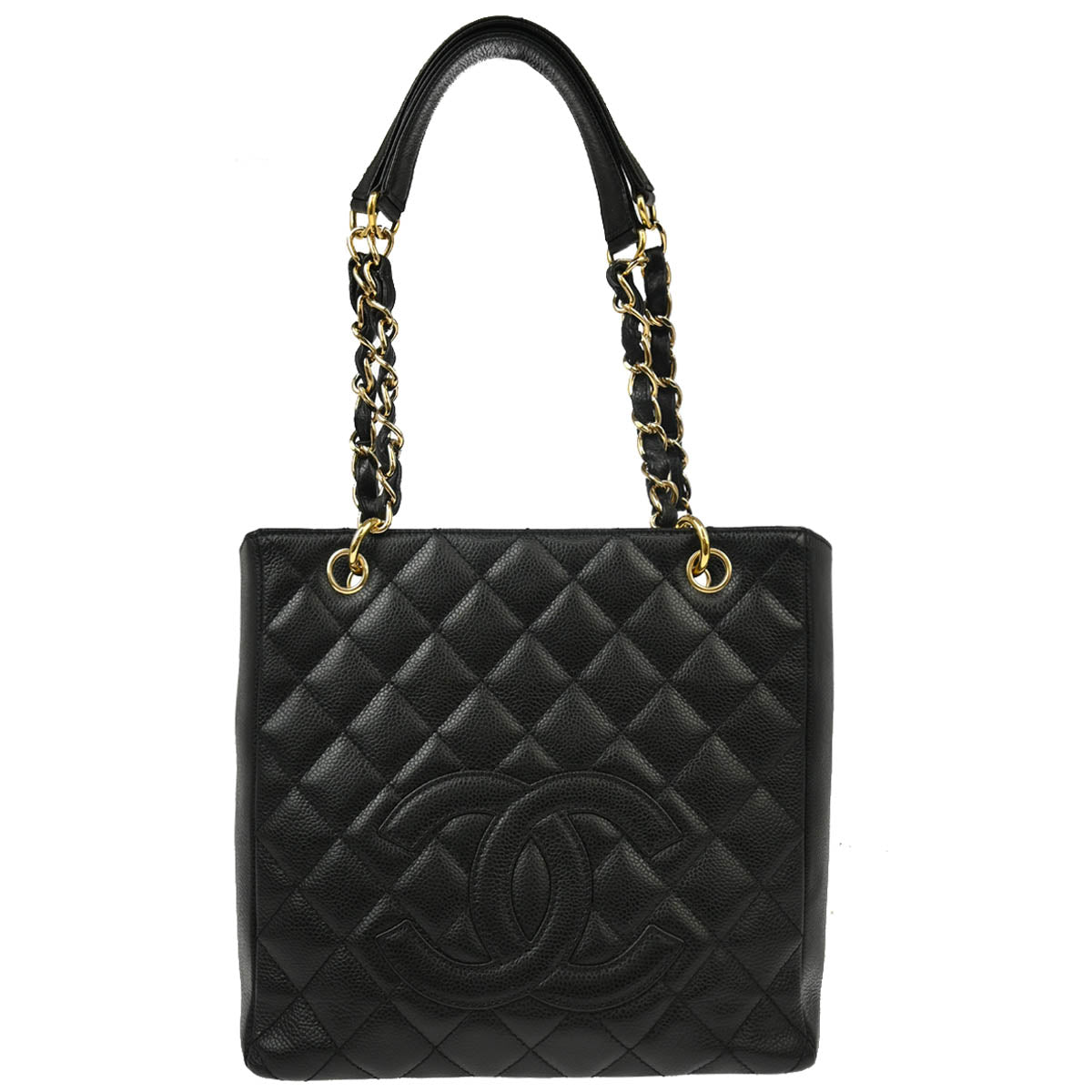 Chanel 2006-2008 Black Caviar Petite Shopping Tote PST Chain Handbag