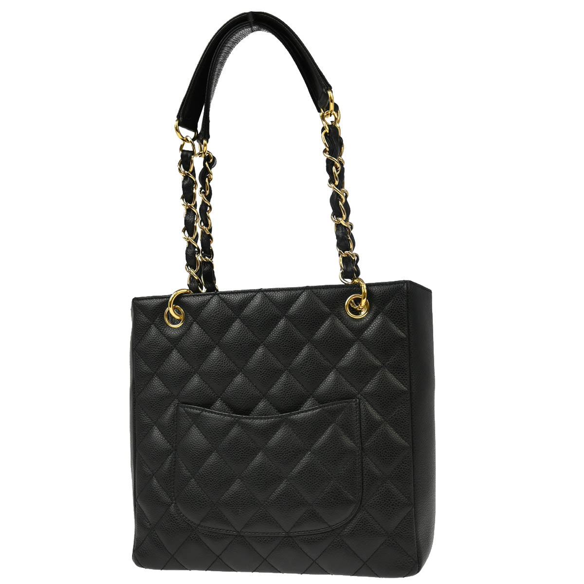 Chanel 2006-2008 Black Caviar Petite Shopping Tote PST Chain Handbag