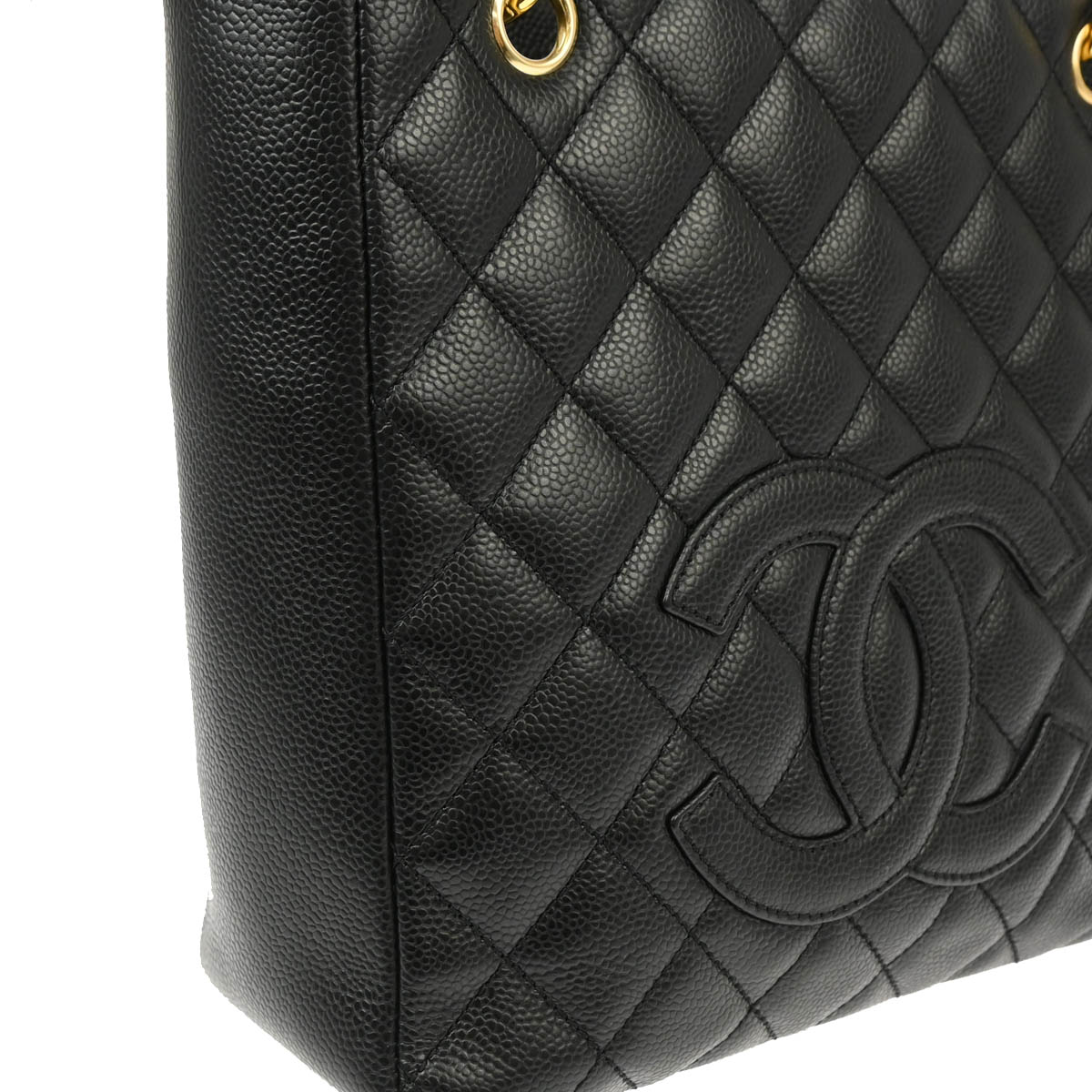 Chanel 2006-2008 Black Caviar Petite Shopping Tote PST Chain Handbag