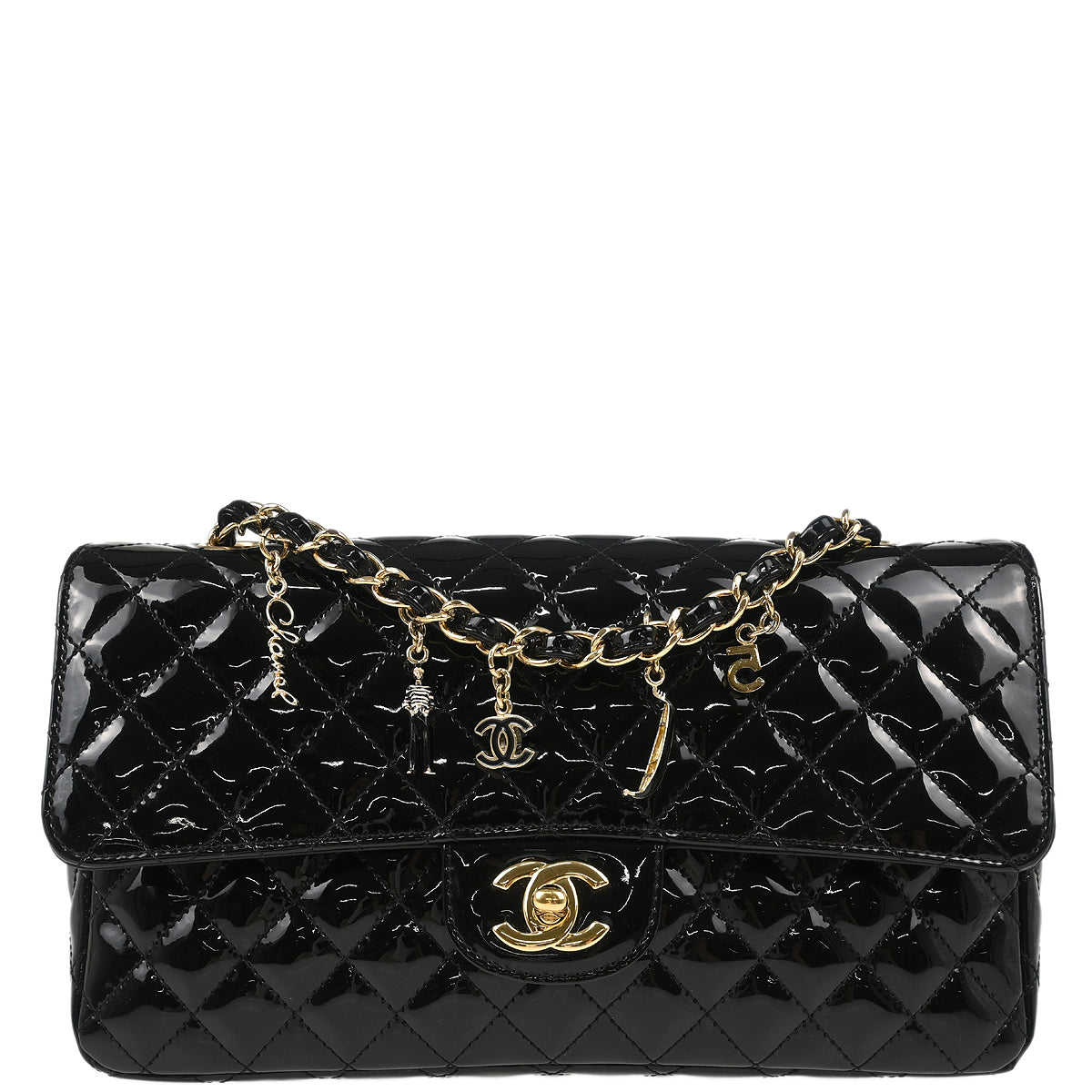 Chanel 2009-2010 Black Patent Leather Ginza 5th Anniversary Shoulder Bag
