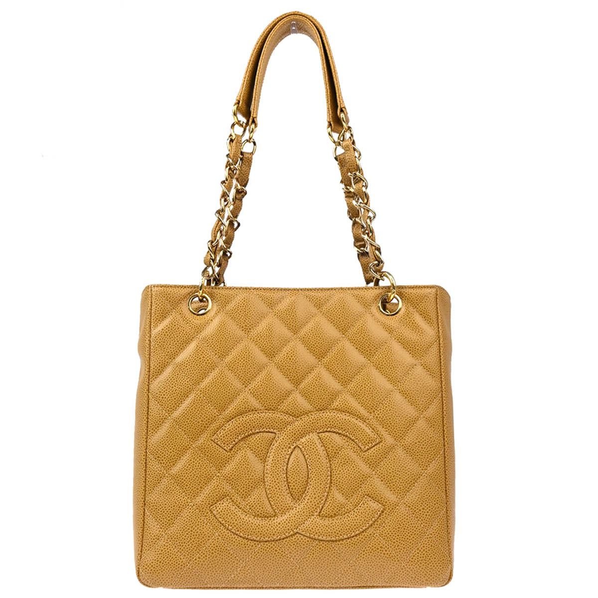 Chanel 2003-2004 Beige Caviar Petite Shopping Tote PST Chain Handbag