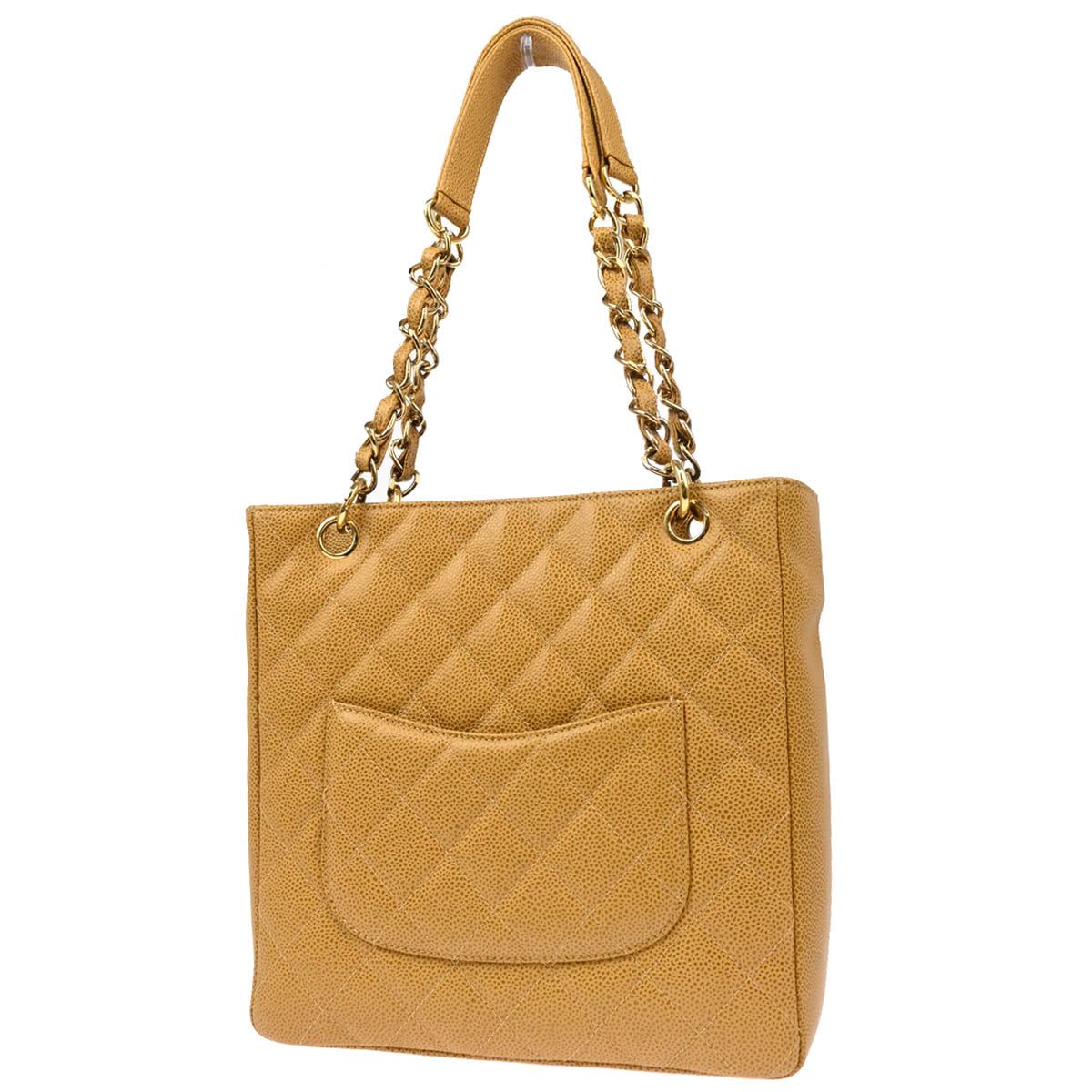 Chanel 2003-2004 Beige Caviar Petite Shopping Tote PST Chain Handbag