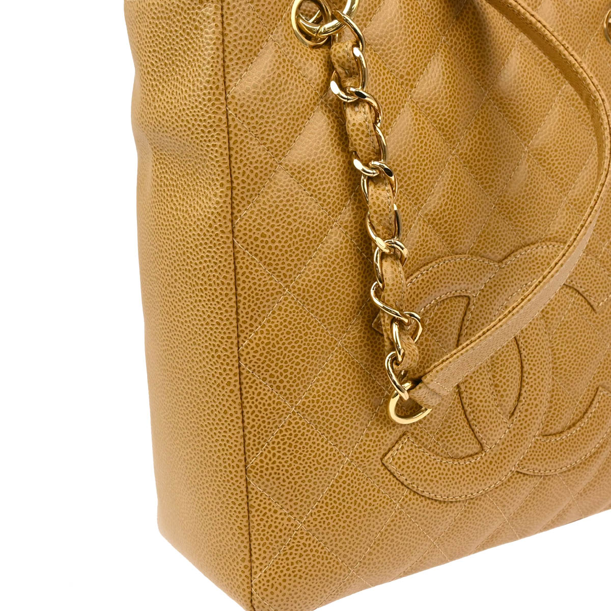 Chanel 2003-2004 Beige Caviar Petite Shopping Tote PST Chain Handbag