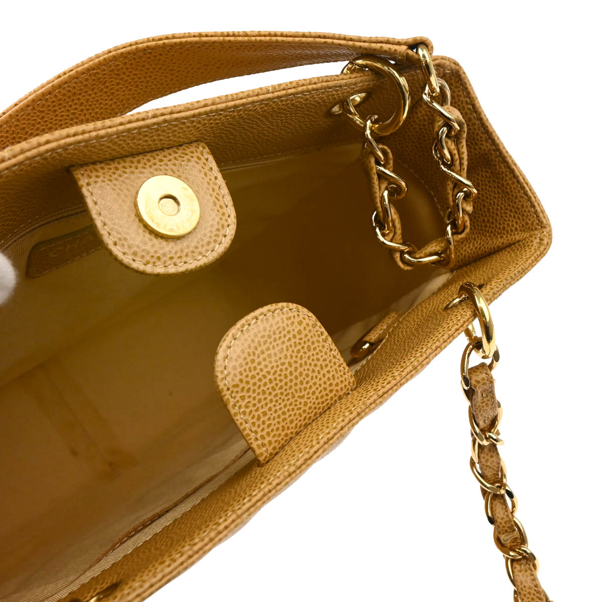 Chanel 2003-2004 Beige Caviar Petite Shopping Tote PST Chain Handbag