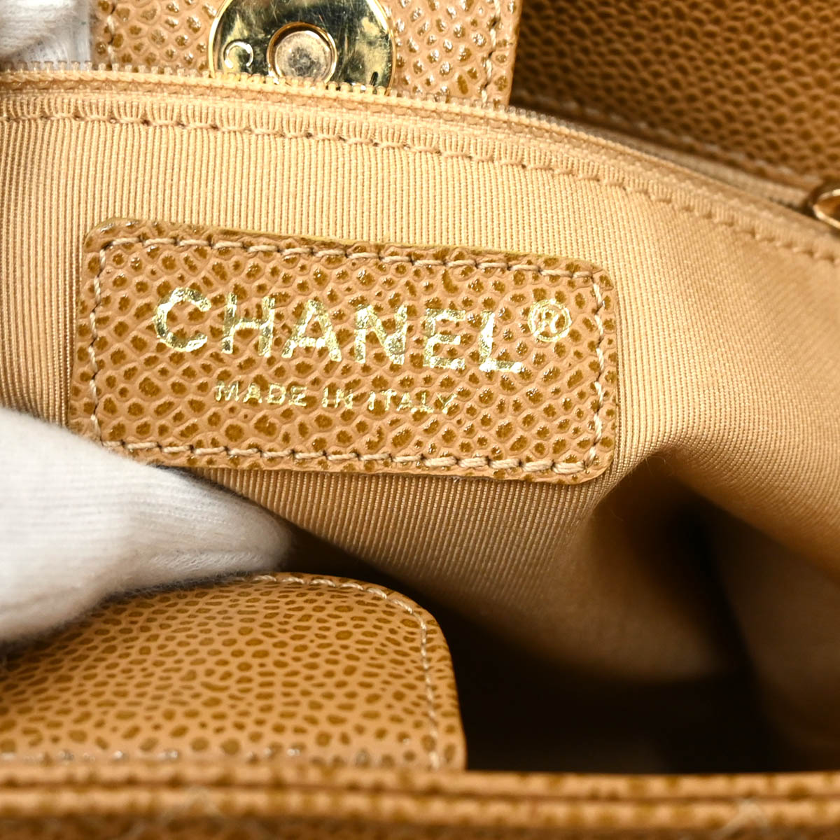 Chanel 2003-2004 Beige Caviar Petite Shopping Tote PST Chain Handbag
