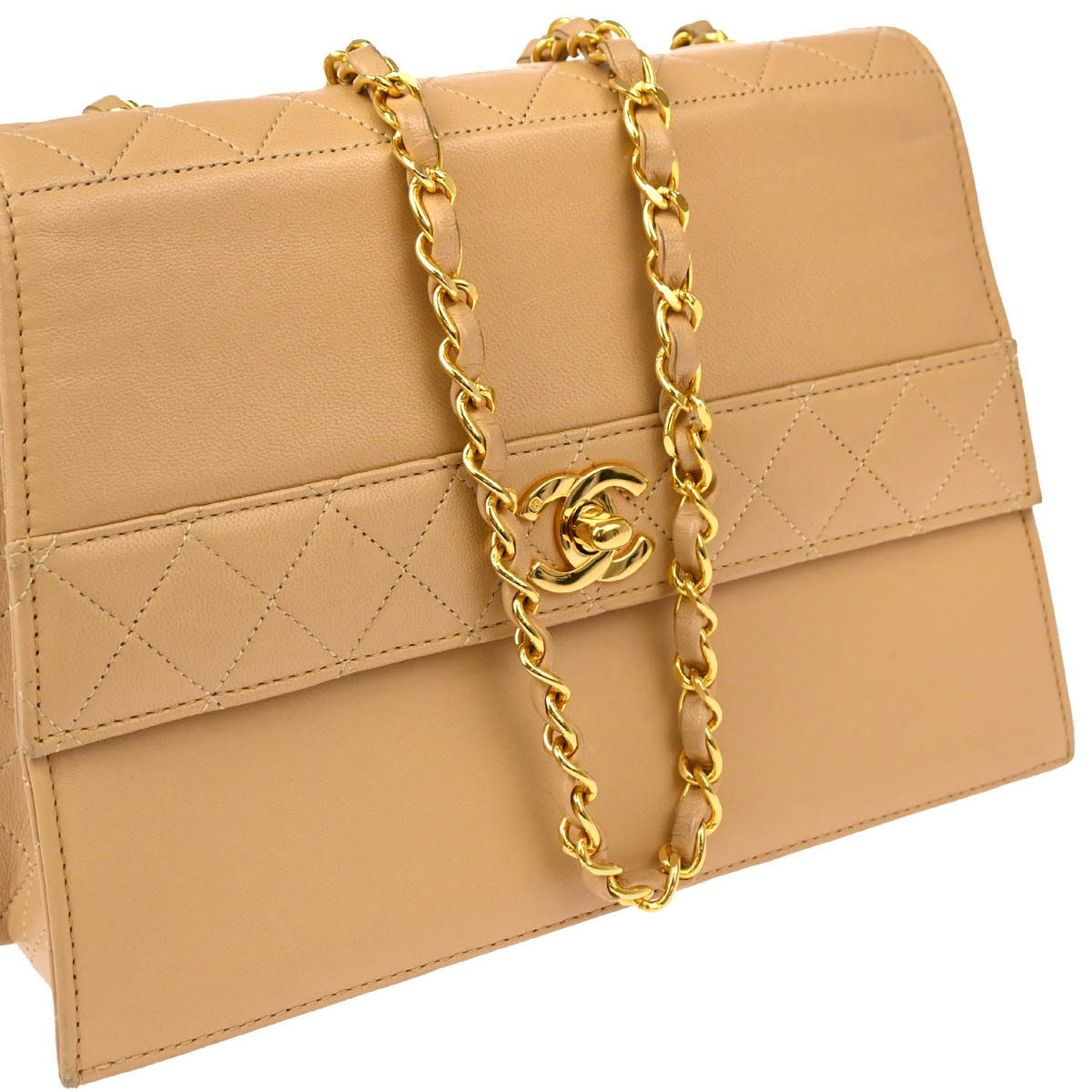Chanel 1989-1991 Beige Lambskin Shoulder Bag