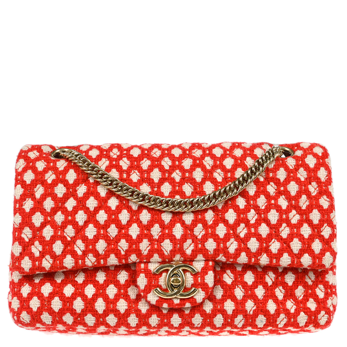 Chanel 2008-2009 Red Cotton Medium Classic Double Flap Shoulder Bag